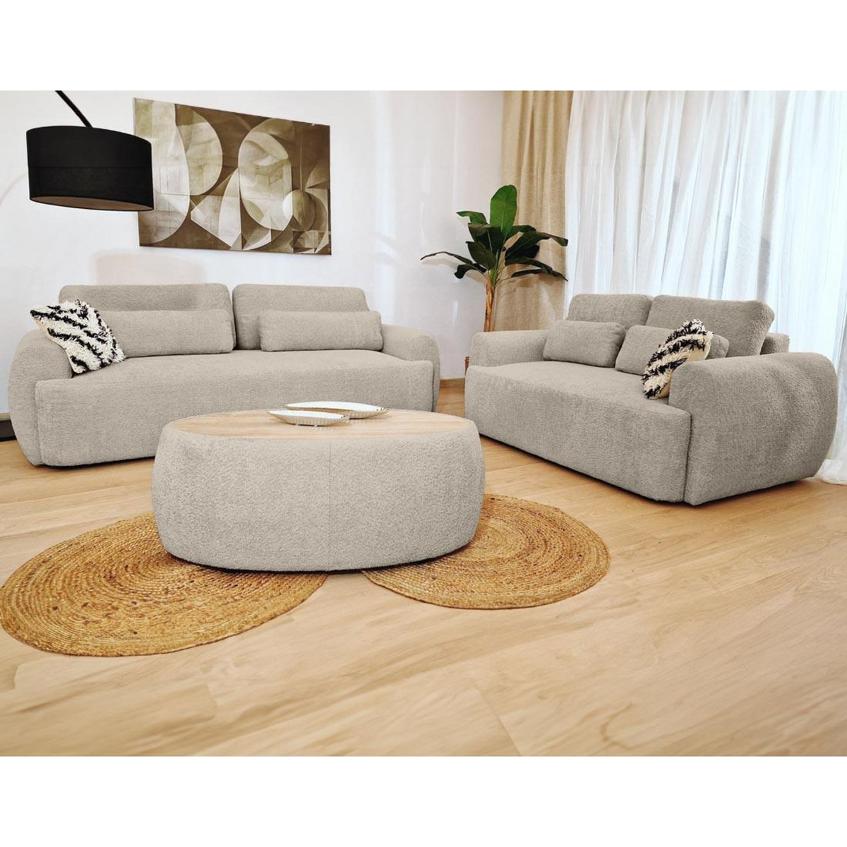 BEST MOBILIER Mahina - canapé droit 3 places - convertible avec coffre - en tissu bouclette