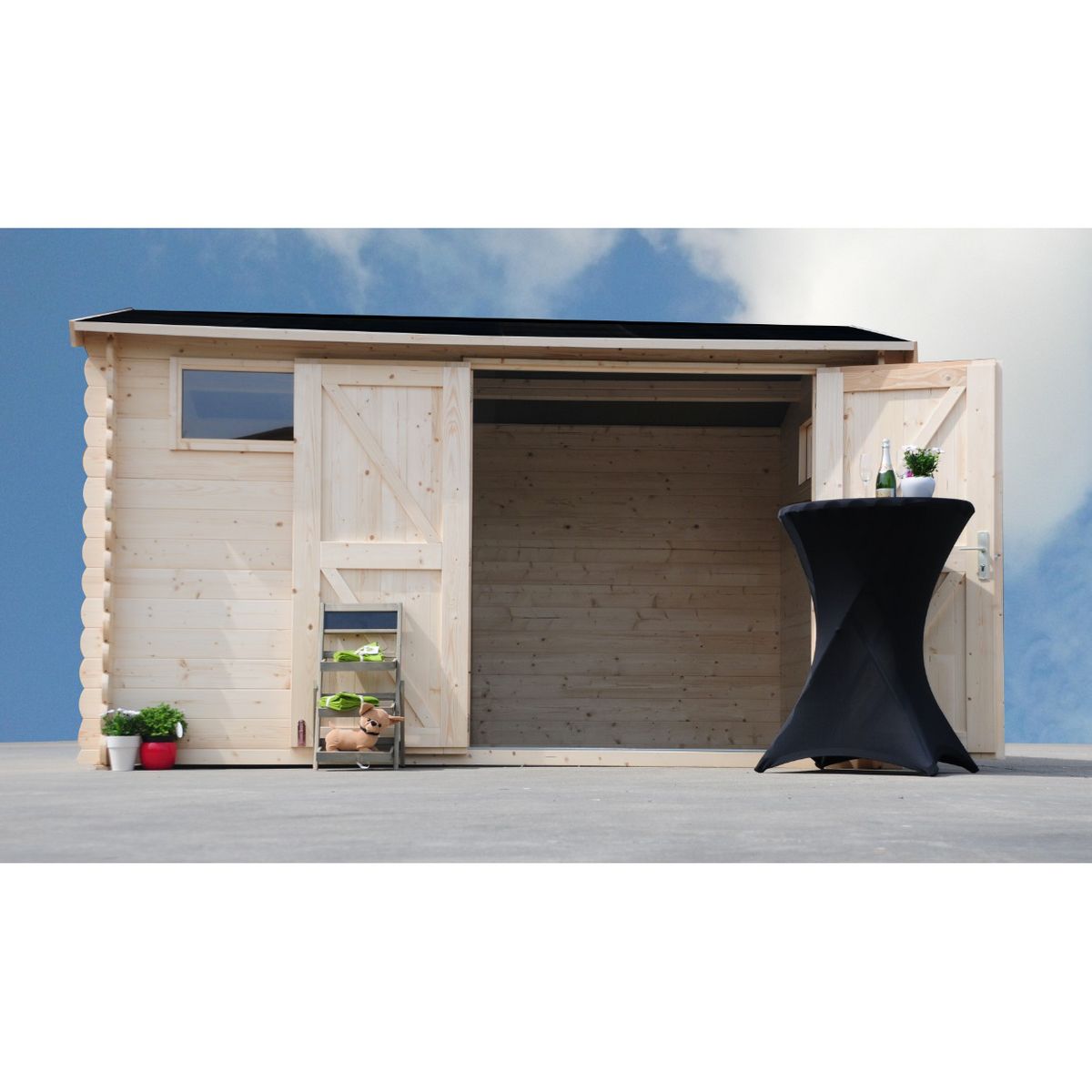 Abri bois avec auvent Amol / 7.92m² / 28mm