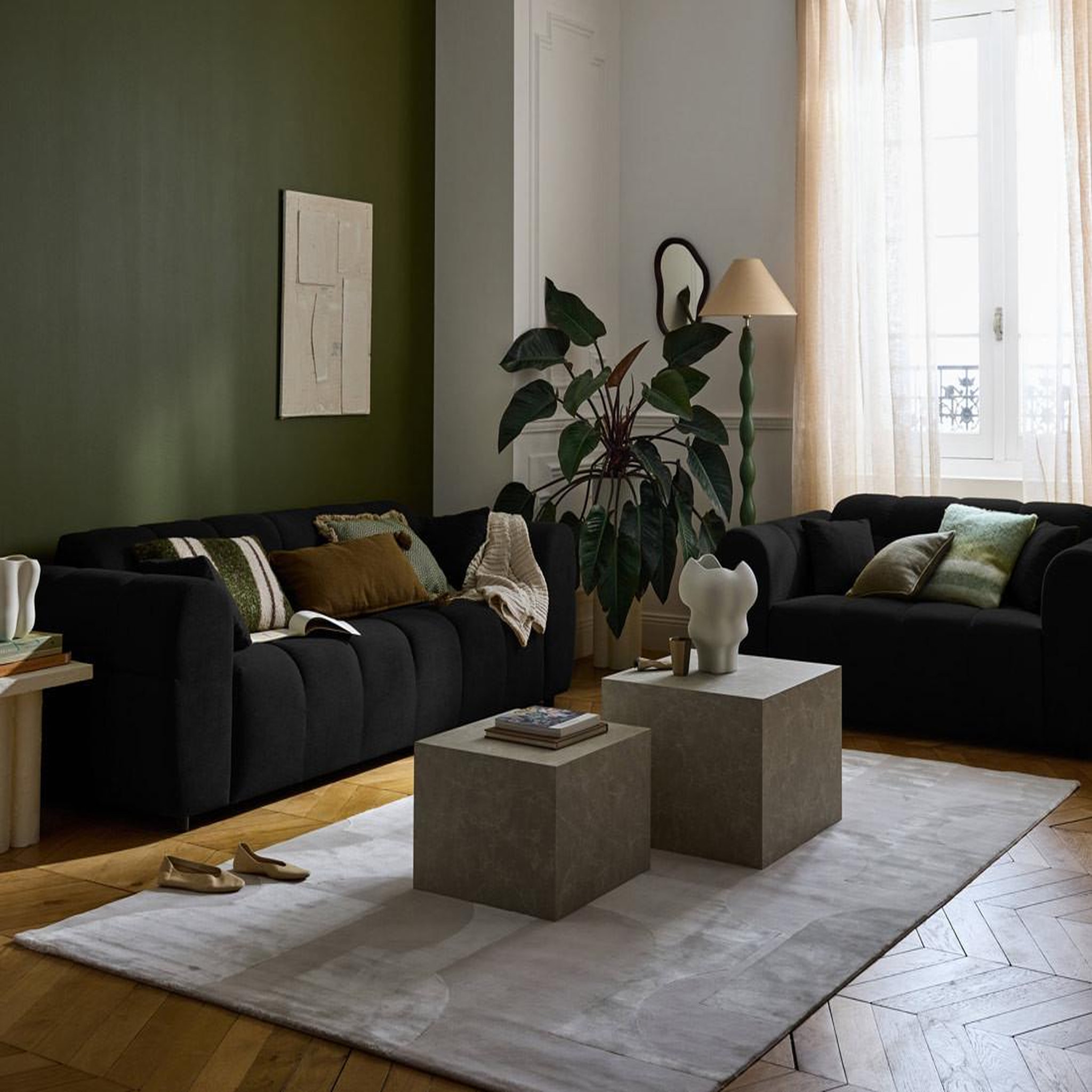Voir la diapositive 3 : BEST MOBILIER Ray - canapé droit 3 places en tissu texturé