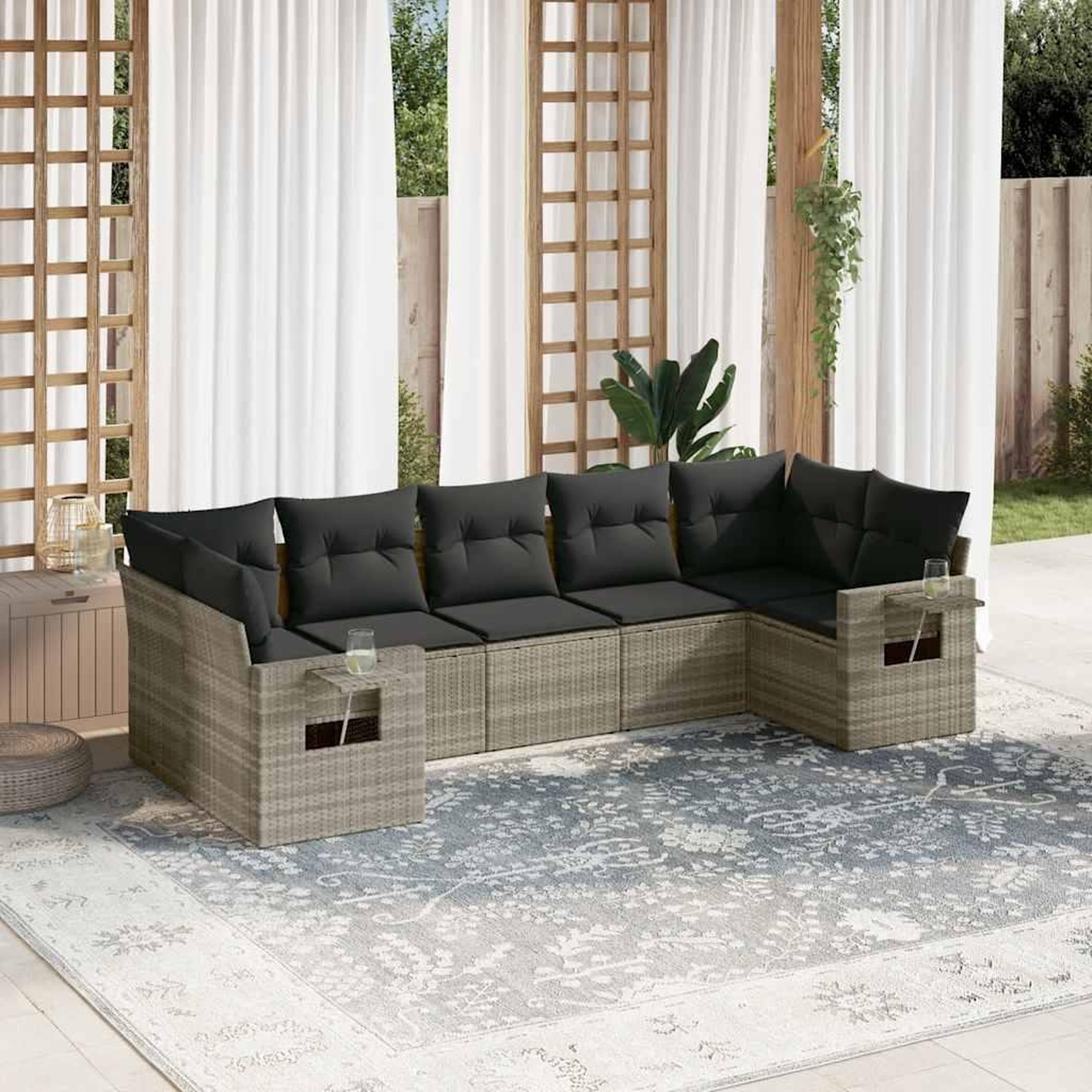 VIDAXL Salon de jardin avec coussins 7 pcs gris clair resine tressee