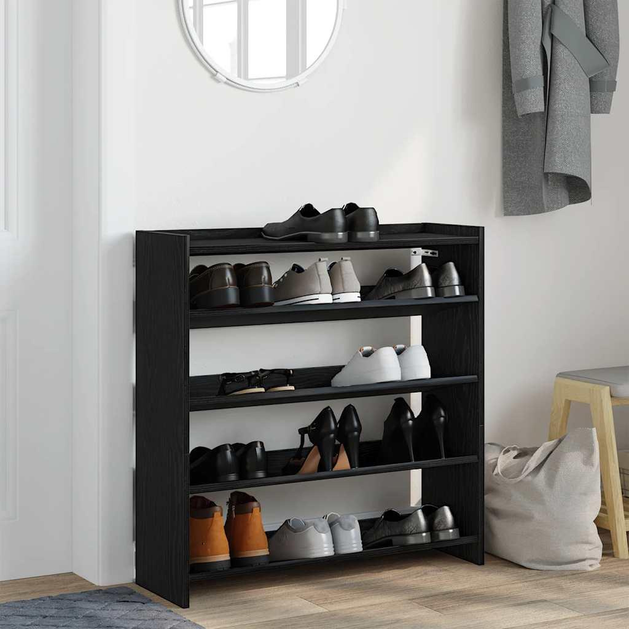 Voir la diapositive 3 : VIDAXL Etagere a chaussures noir 80x25x81 cm bois d'ingenierie