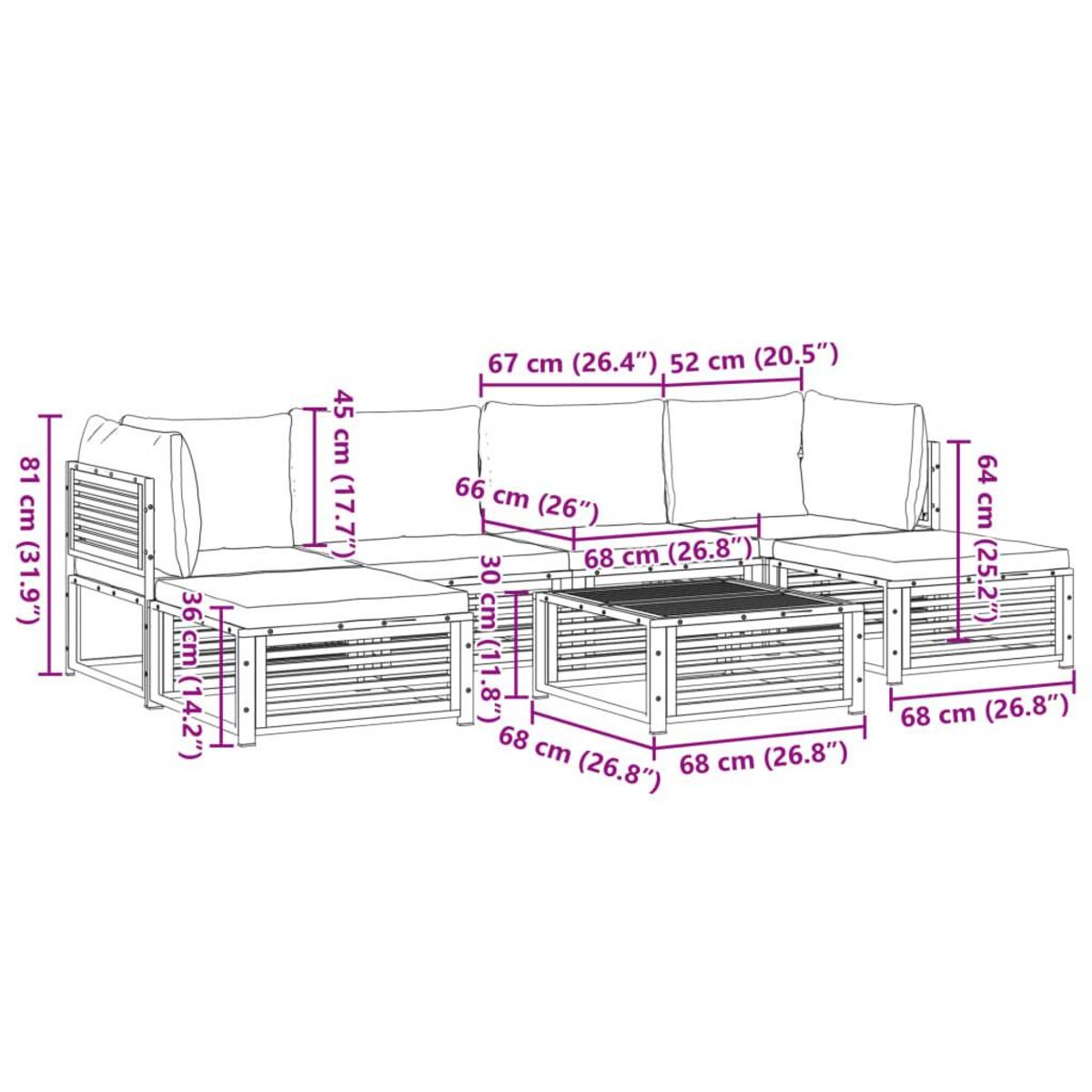 VIDAXL Salon de jardin avec coussins 7 pcs bois massif d'acacia