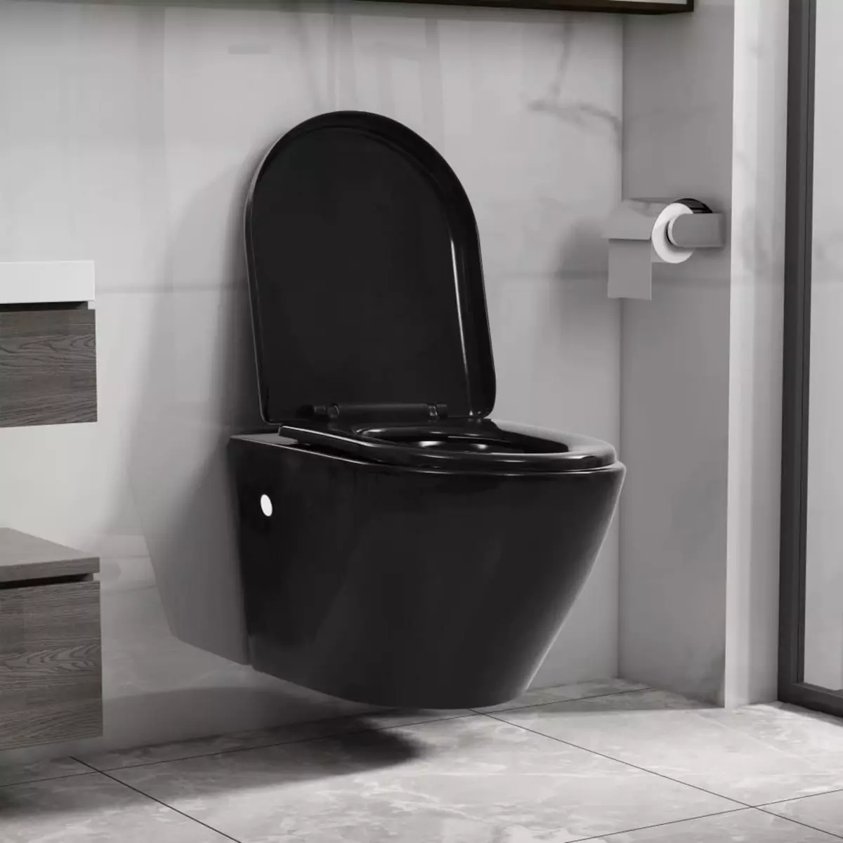 VIDAXL Toilette suspendue au mur sans rebord Ceramique Noir