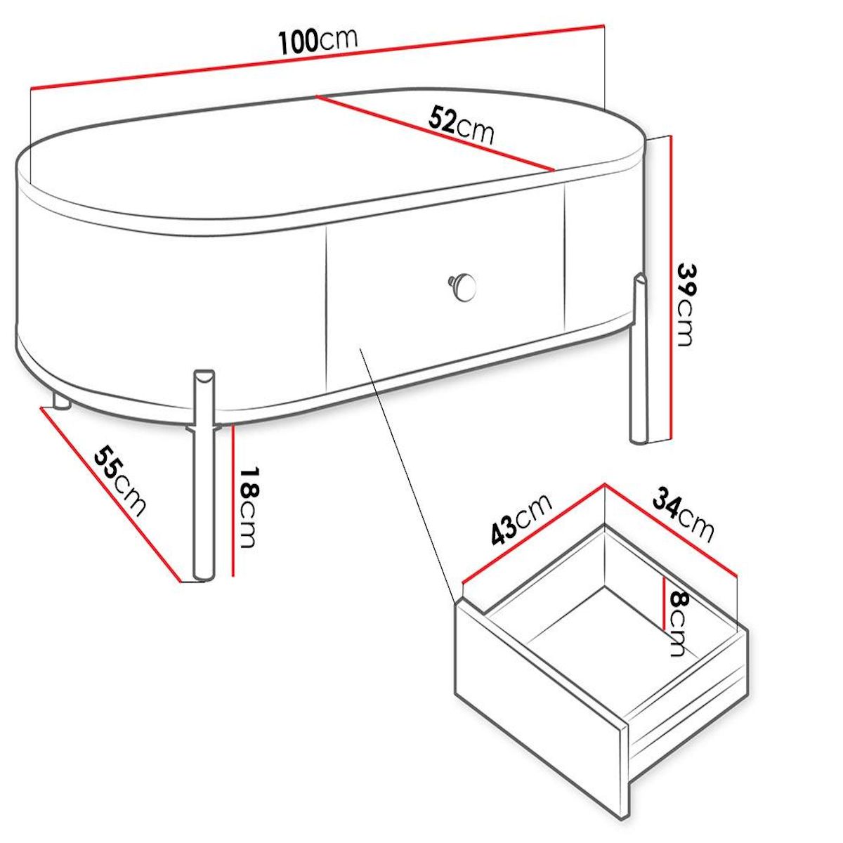 BEST MOBILIER Jaime - table basse 100 cm - 1 tiroir