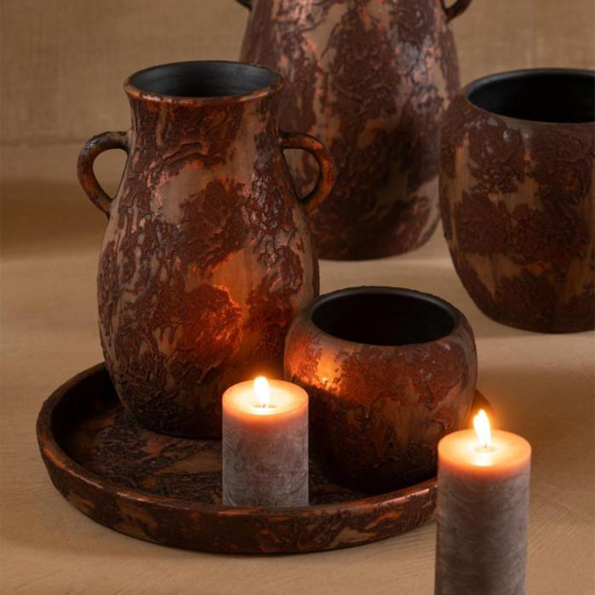 Paris Prix Plateau Déco en Terre Cuite  Flower  40cm Marron