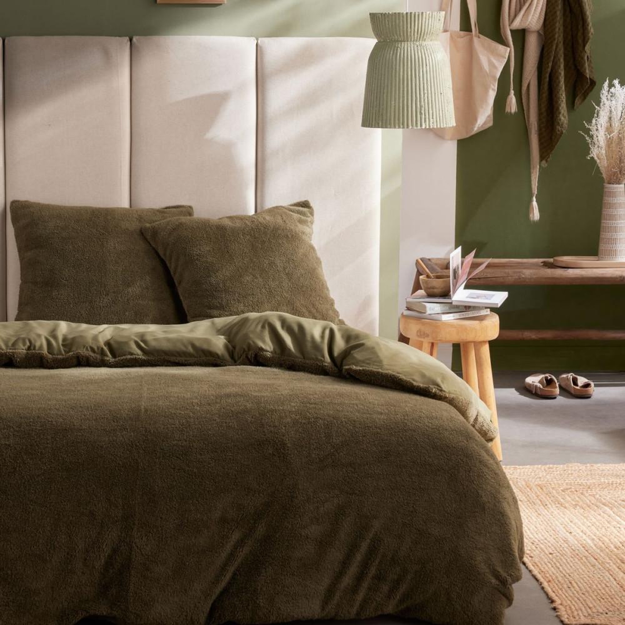 Today Parure de lit - TODAY - Teddy - 2 personnes - 220 x 240 cm - Vert uni