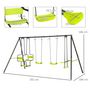 Voir la diapositive 3 : OUTSUNNY Balançoire 4 agrès portique avec 2 balançoires et 2 face à face dim. 3,55L x 1,84l x 1,86H m acier époxy gris PE vert