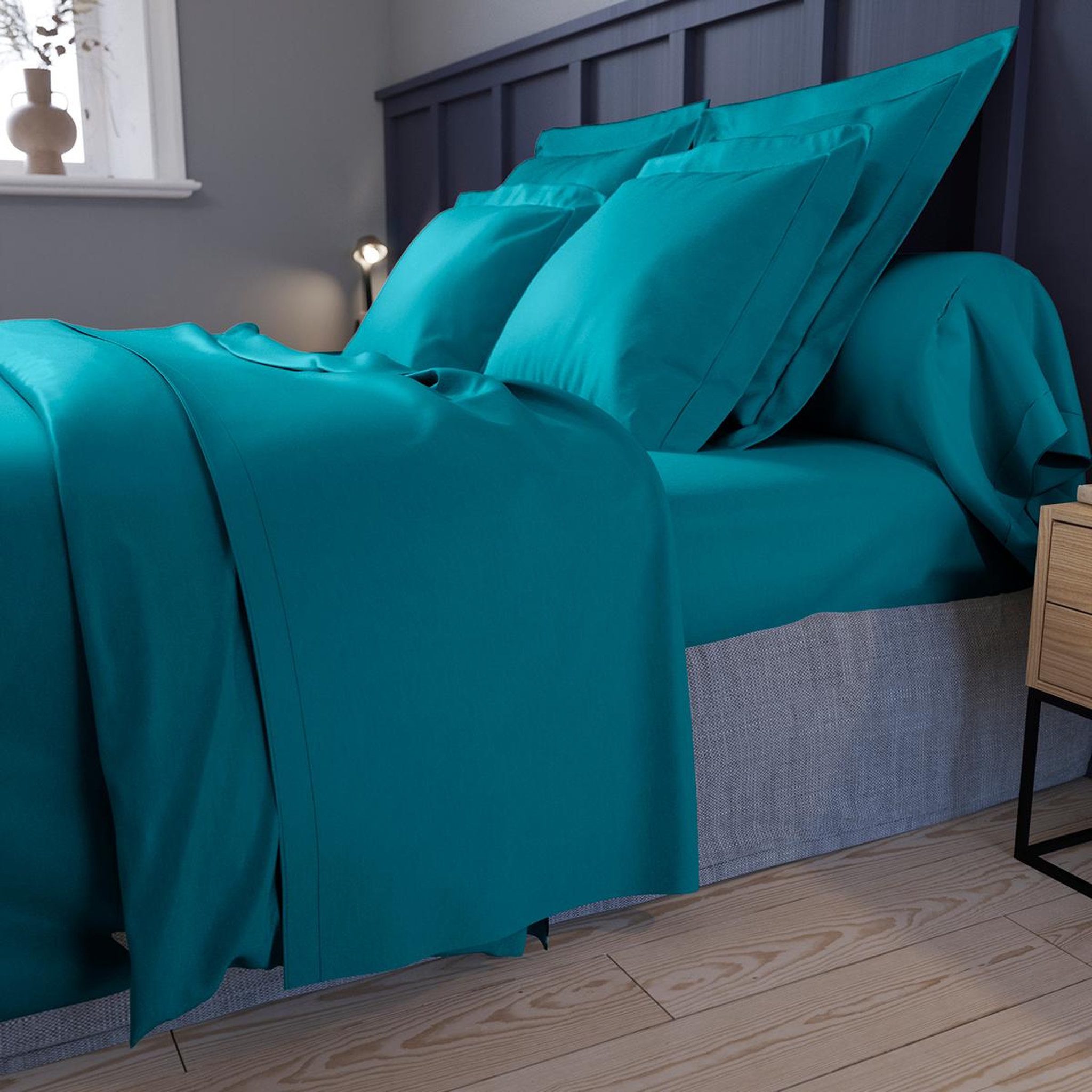 Voir la diapositive 2 : DODO Taie de traversin partition satin de coton coloris canard