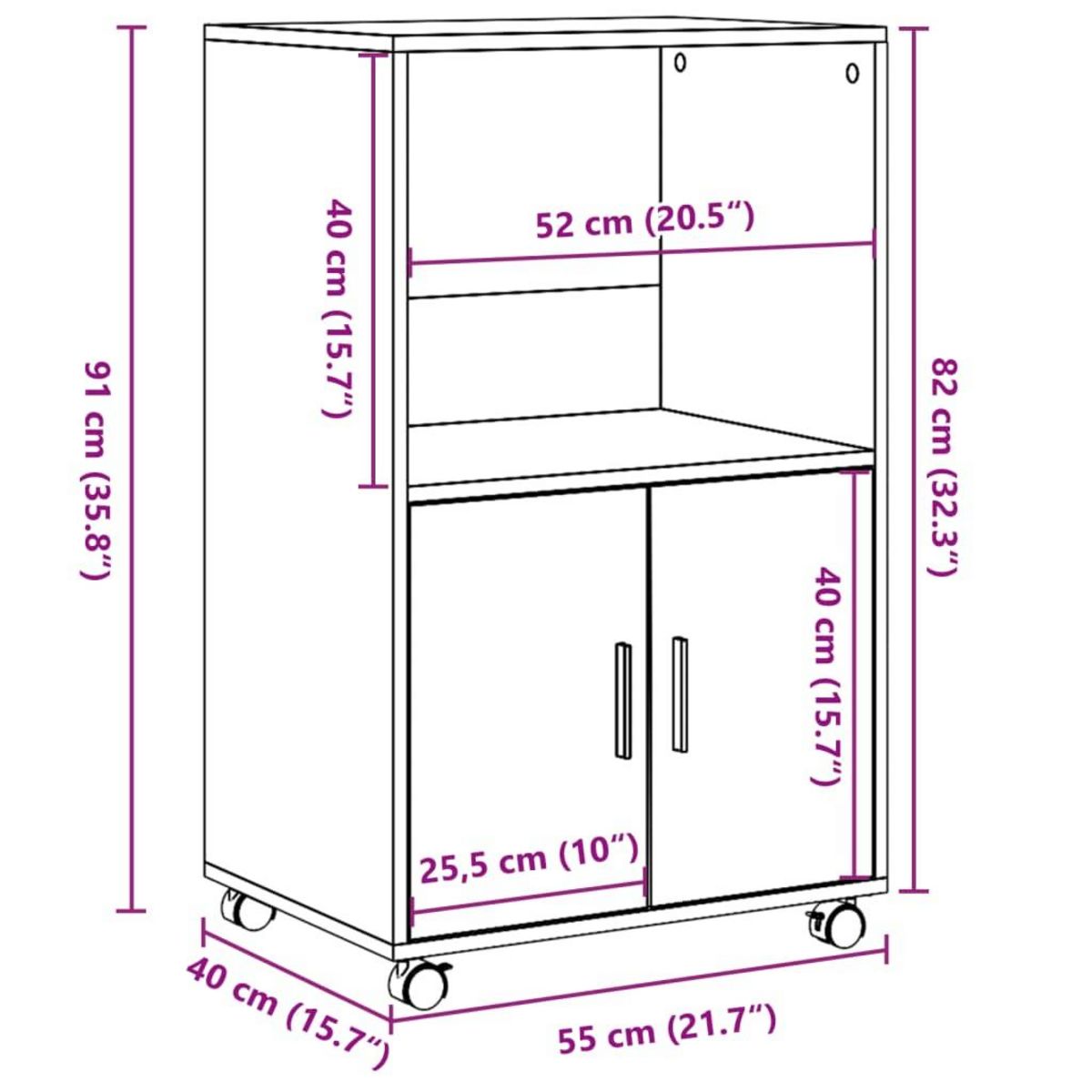 VIDAXL Armoire a roulettes blanc 55x40x91 cm bois d'ingenierie