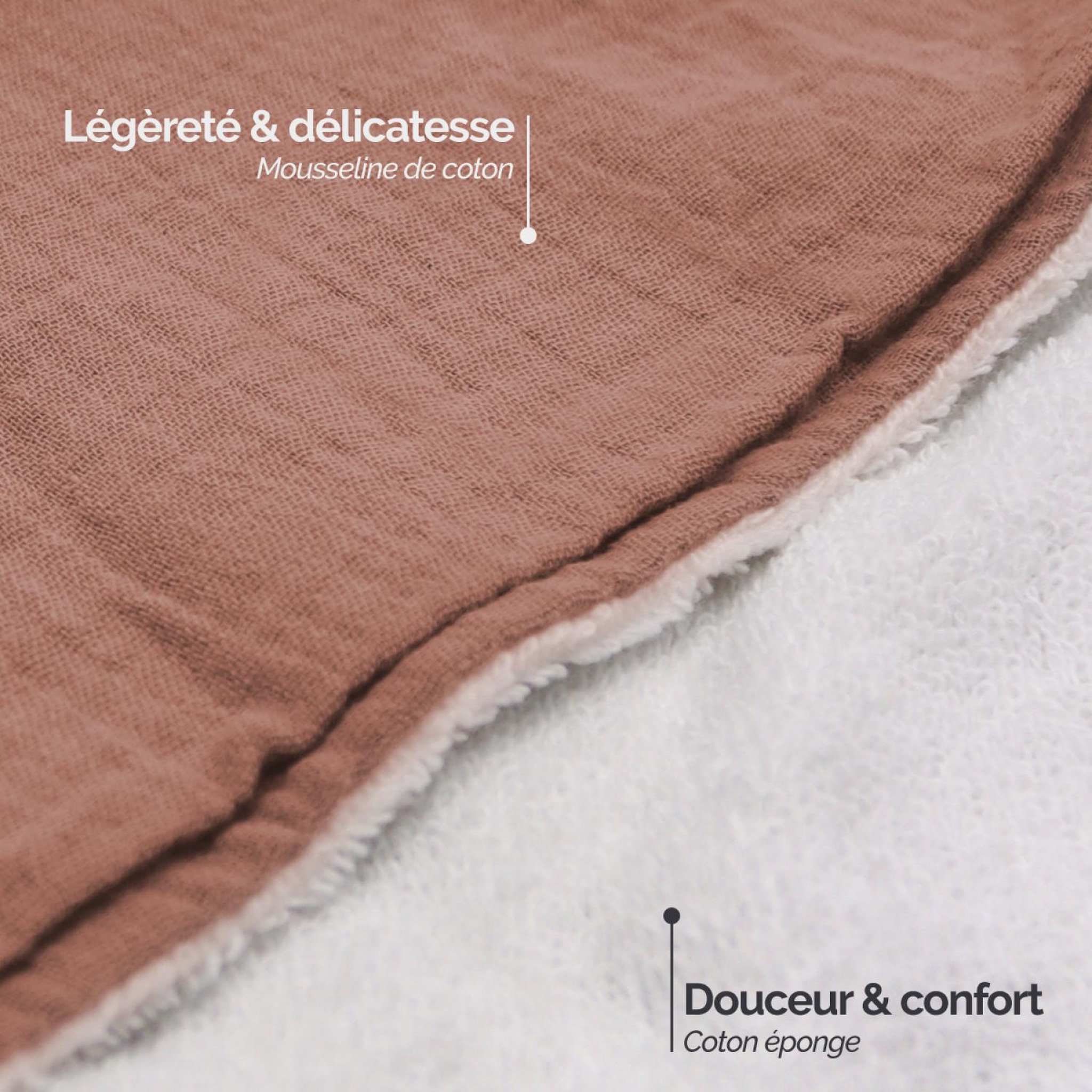 Voir la diapositive 3 : Monsieur Bébé Cape, sortie de bain pour bébé intérieur 100 % coton - 100 x 100 cm - Lapin - Vieux rose
