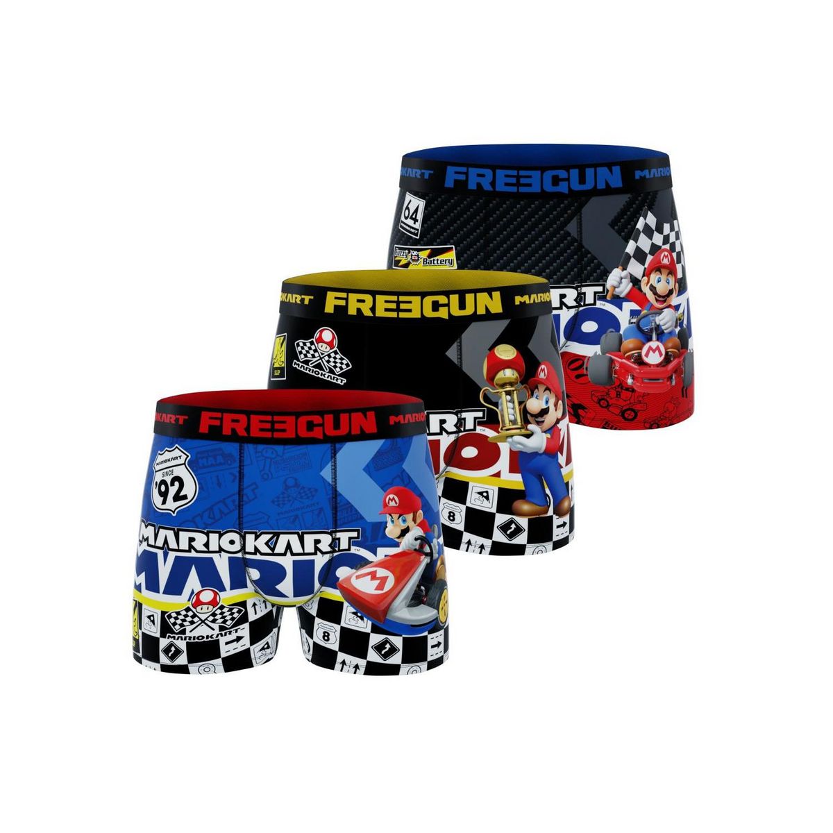 FREEGUN Lot de 3 boxers enfant Super Mario Kart