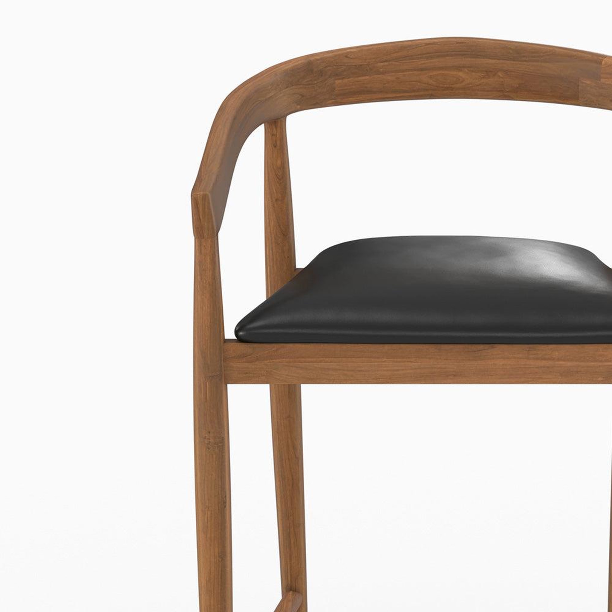 Voir la diapositive 6 : MAISON PAVANE Lot de 2 chaises de bar 77 cm en teck vernis et assise en cuir noir-bali