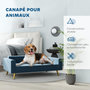 Voir la diapositive 6 : PAWHUT Canapé chien style art déco - dim. 94L x 59l x 31H cm - coussin amovible déhoussable - acier doré velours bleu