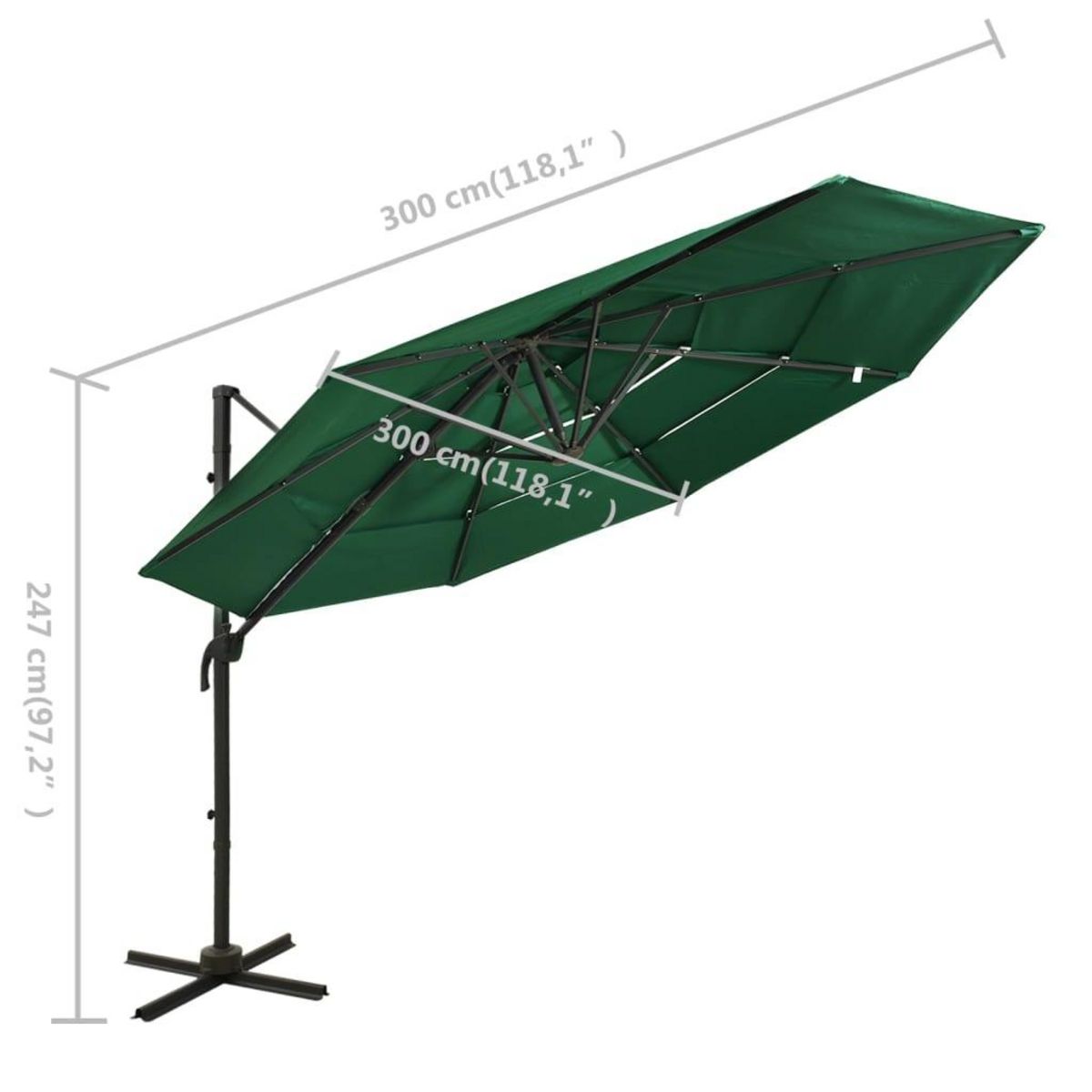 VIDAXL Parasol de jardin a 4 niveaux avec mat en aluminium vert 3x3 m