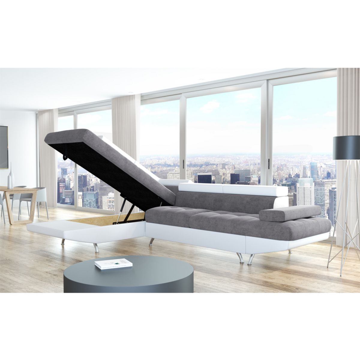 Canapé angle gauche convertible 4 à 5 places bimatière microfibre/simili CHICAGO
