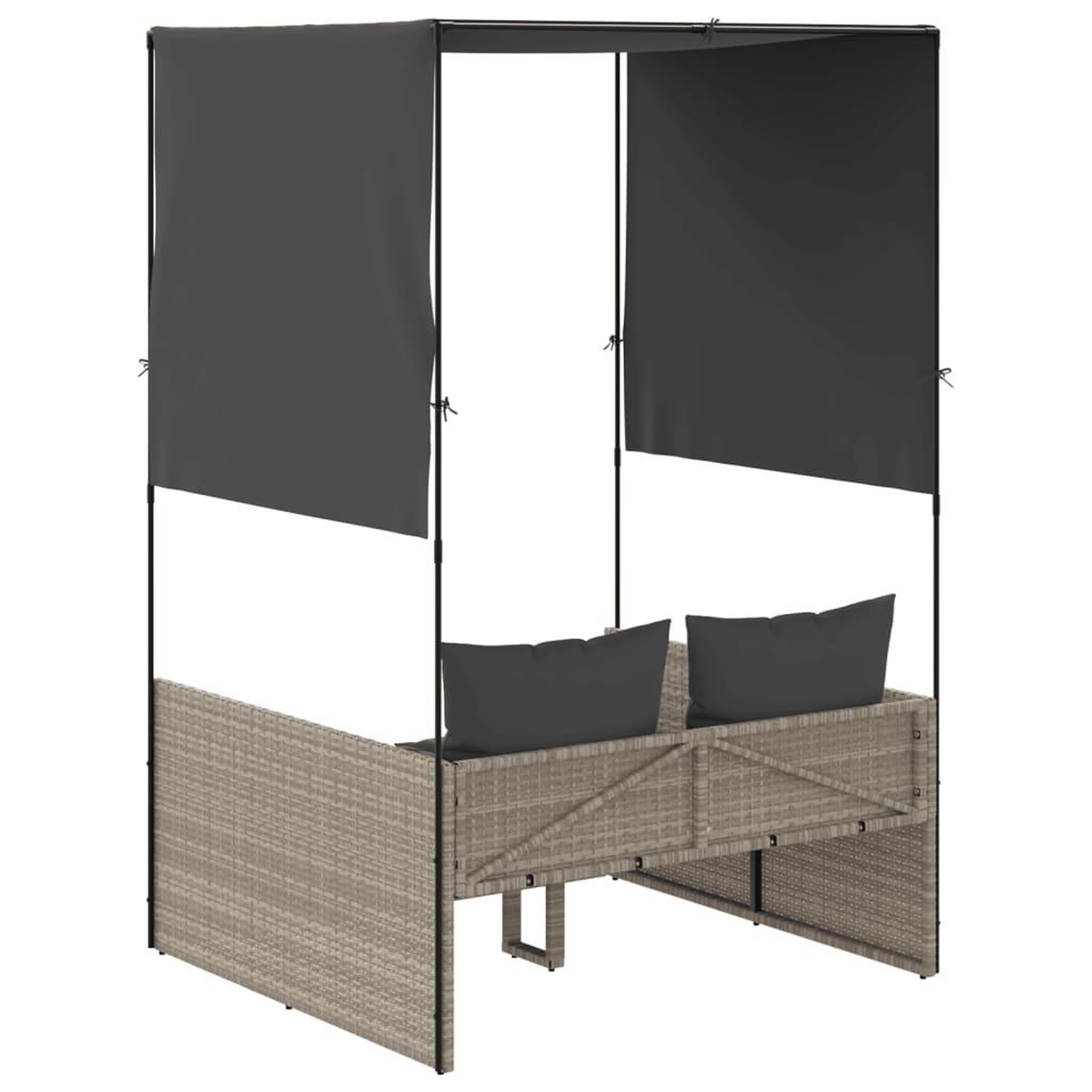 Voir la diapositive 5 : VIDAXL Chaise longue double avec toit et rideaux gris clair poly rotin