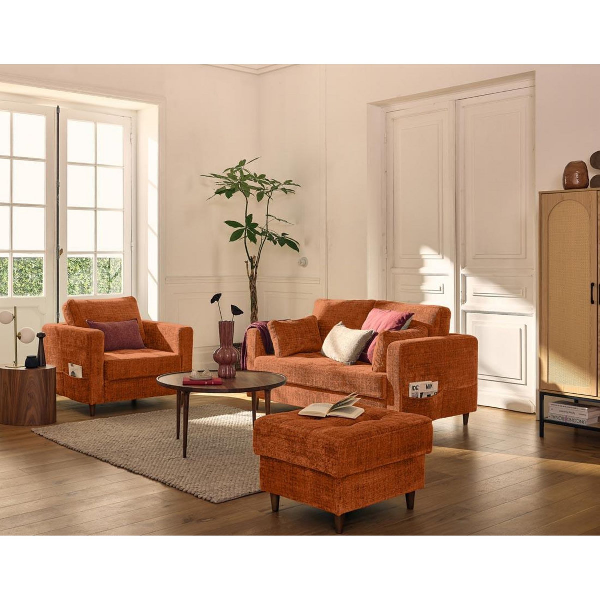 LISA DESIGN Anna - canapé droit 2 places avec poche en velours texturé