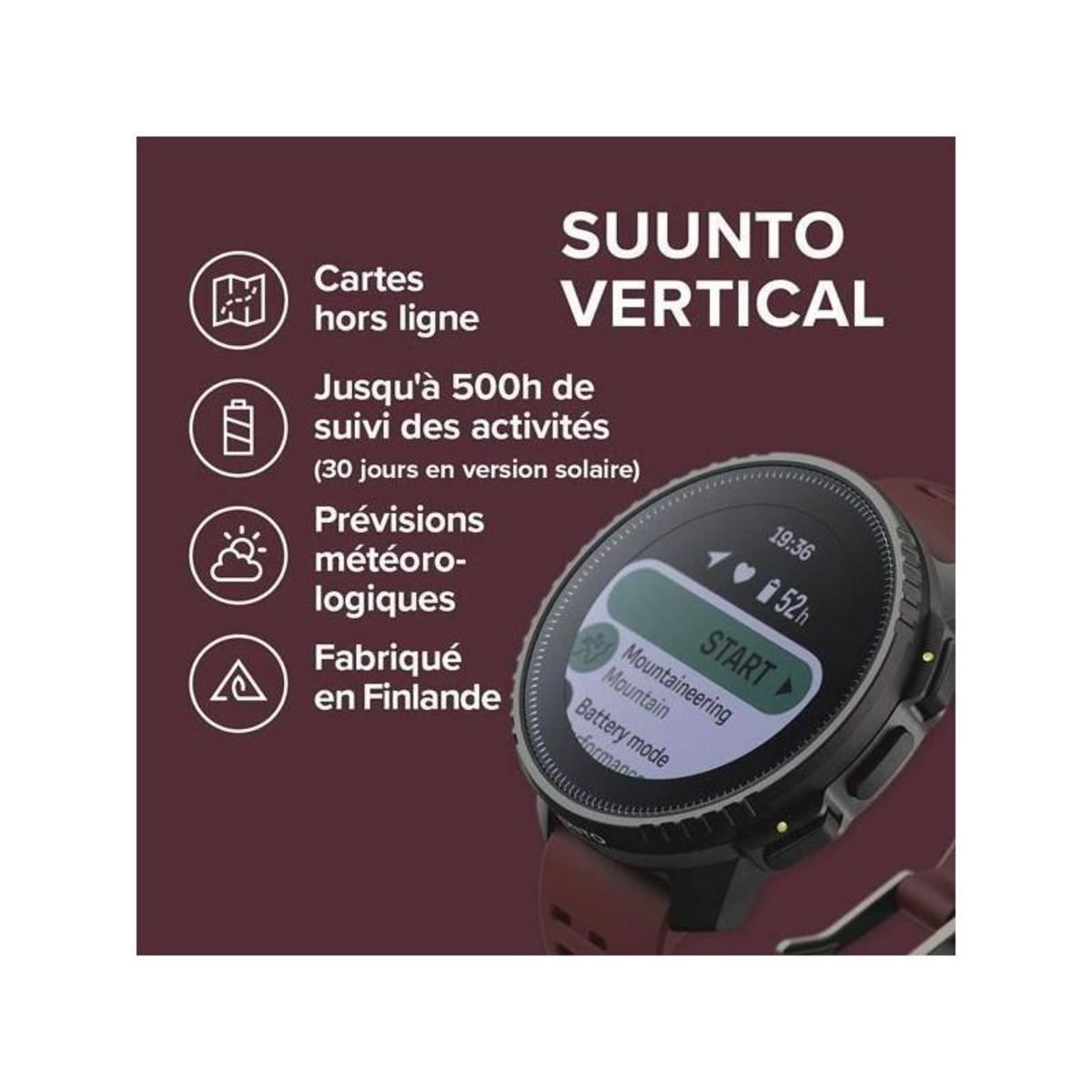 Suunto Montre connectée sport - SUUNTO - VERTICAL - Black Ruby