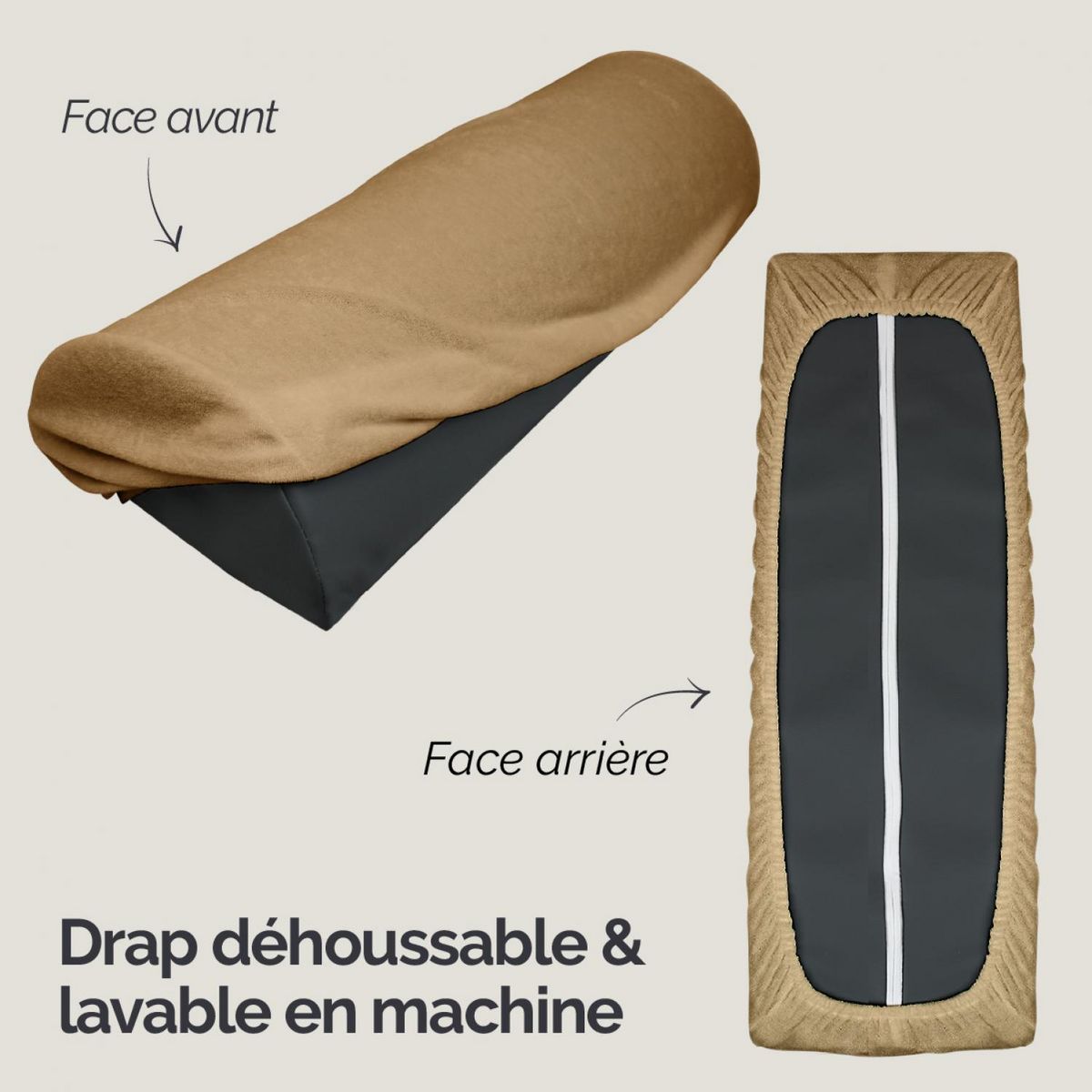 VIVEZEN Drap housse de protection en éponge pour coussin demi-rond 66 cm x 22 cm x 12 cm de table de massage - Marron clair
