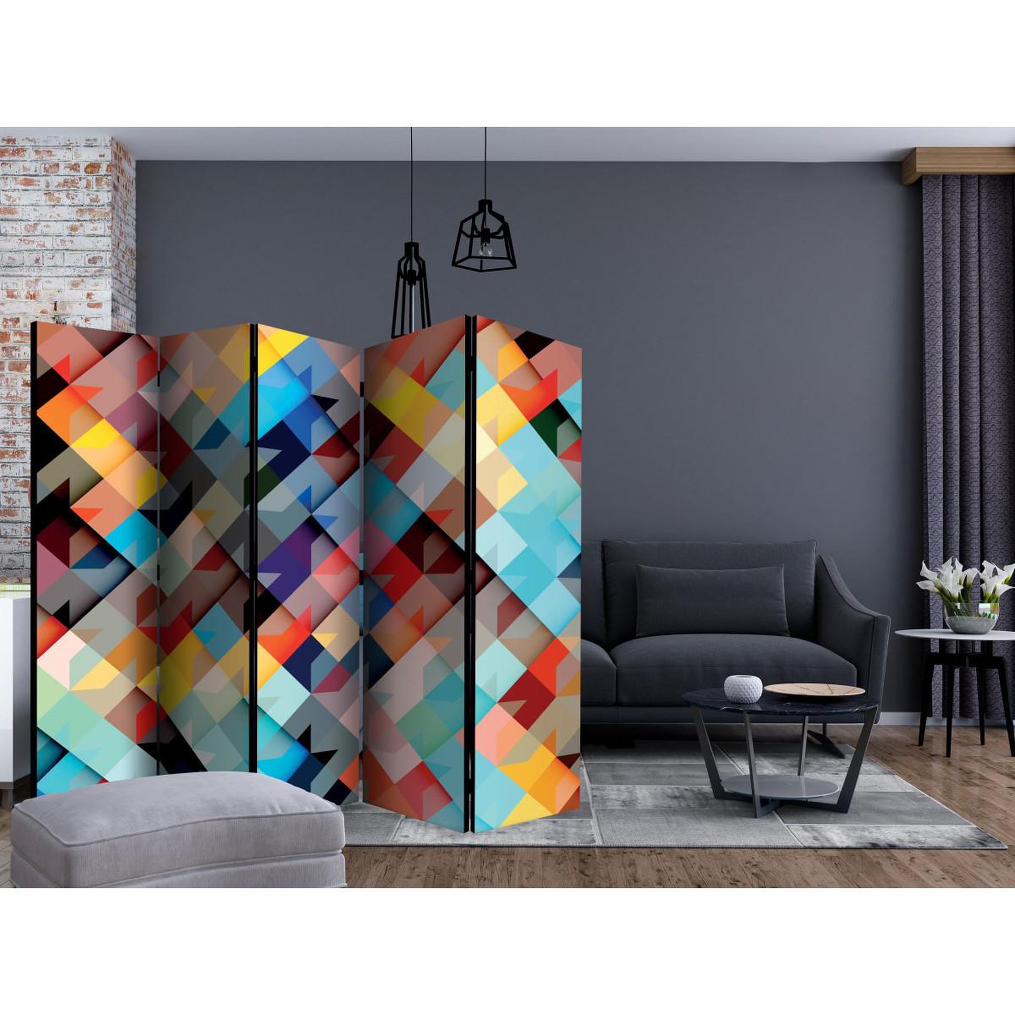 Voir la diapositive 2 : Paris Prix Paravent 5 volets  colour patchwork  172x225cm