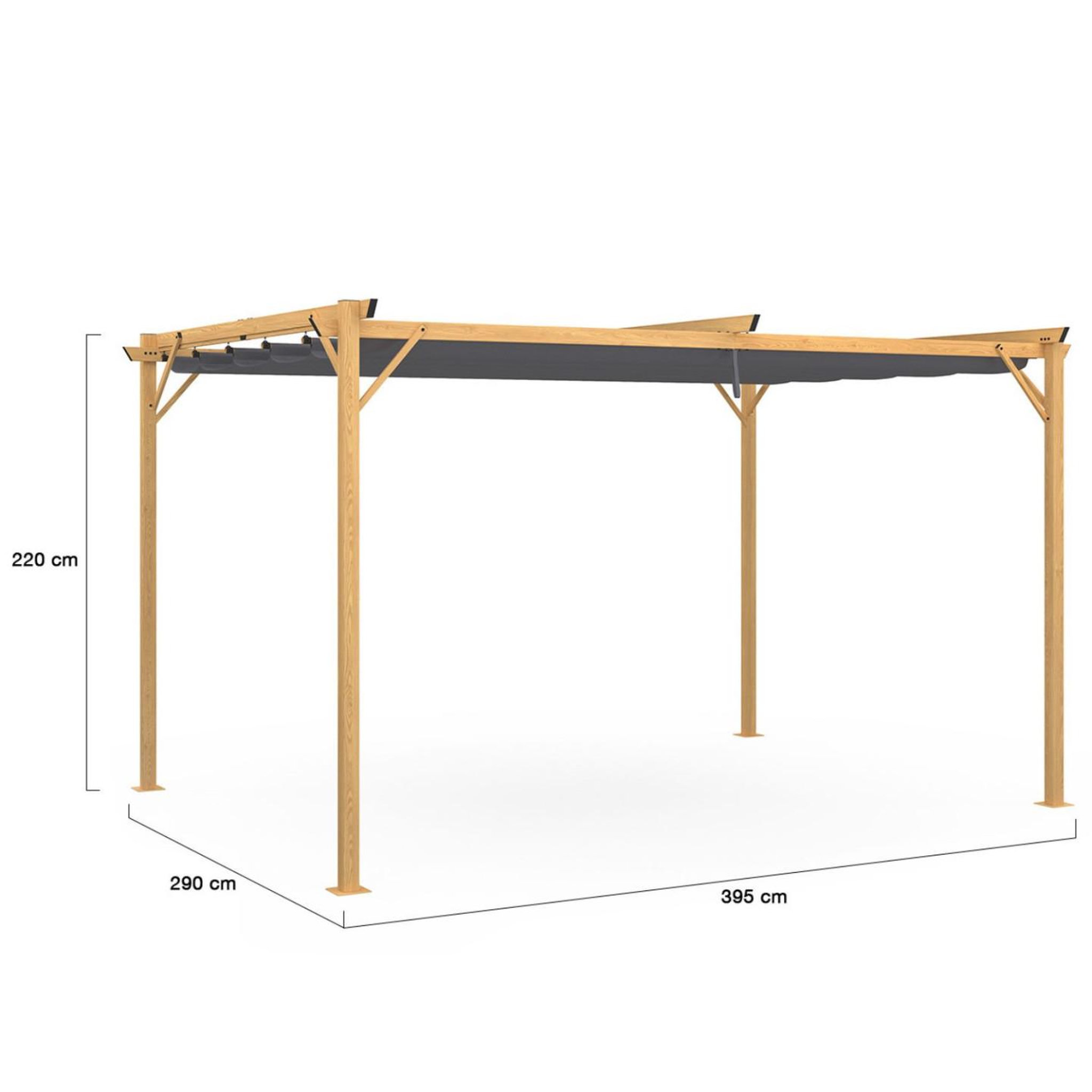 Voir la diapositive 5 : ID MARKET Pergola toit rétractable 4 pieds 3x4 m tonnelle effet bois toile gris anthracite