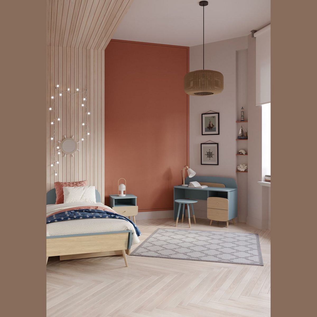 Lit enfant 90X200 cm bleu LINIA 