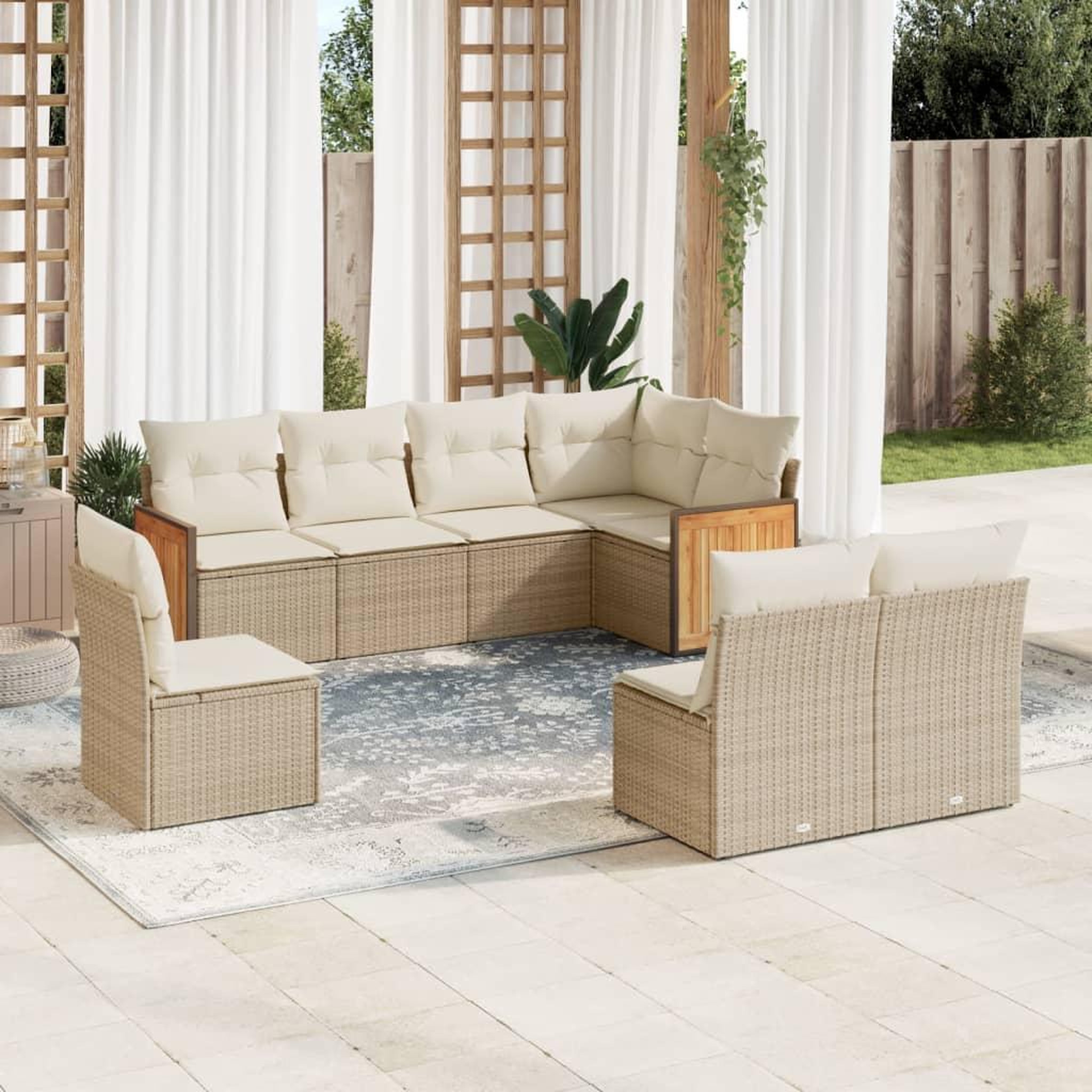 VIDAXL Salon de jardin avec coussins 8 pcs beige resine tressee
