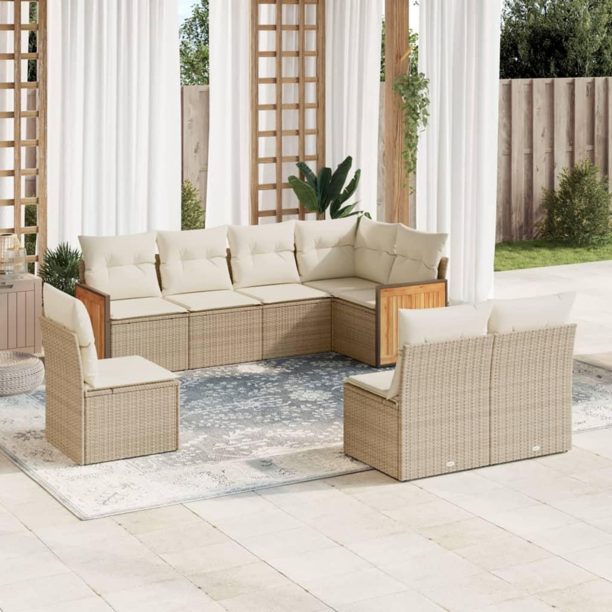 VIDAXL Salon de jardin avec coussins 8 pcs beige resine tressee