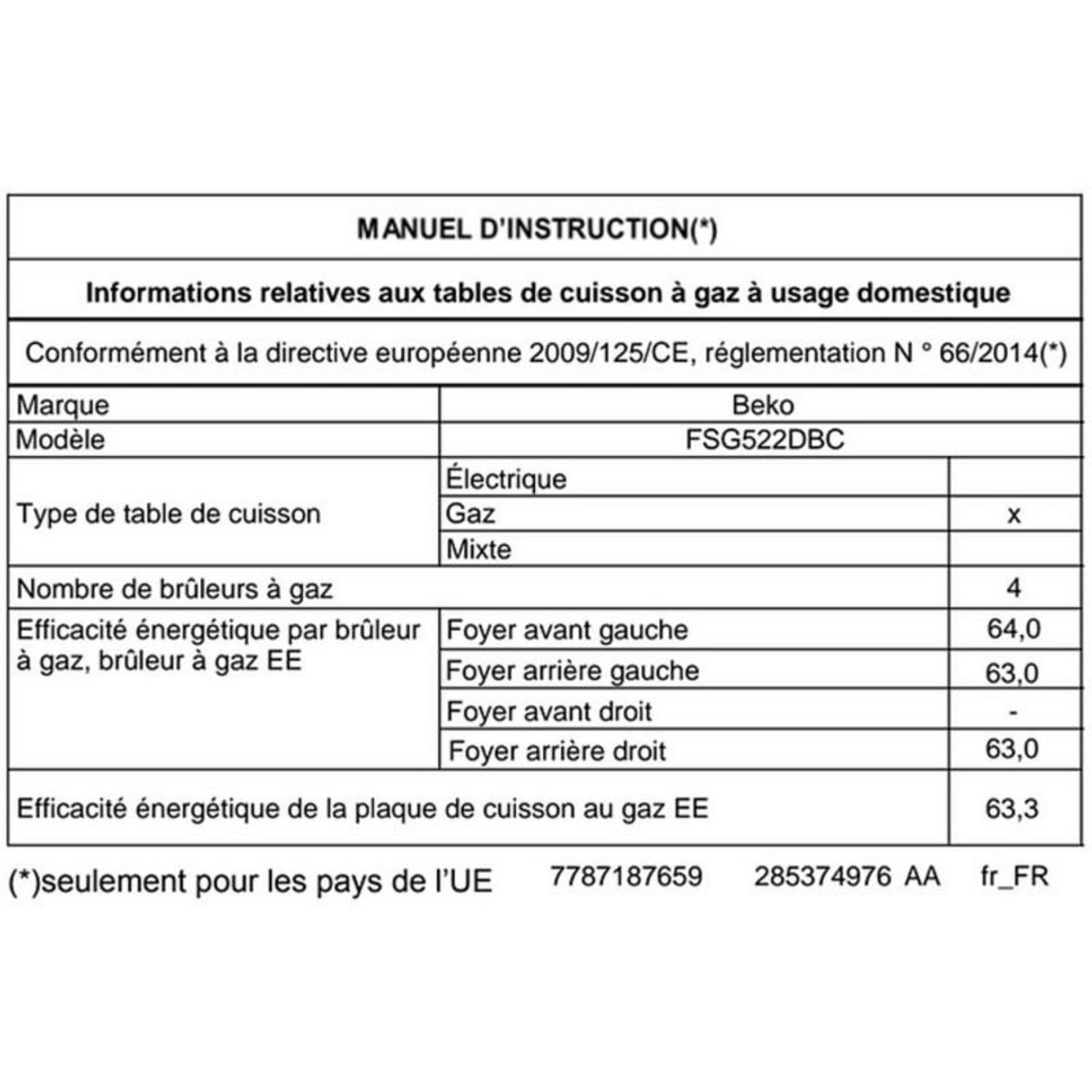 Beko Gaziniere Beko FSG522DBC