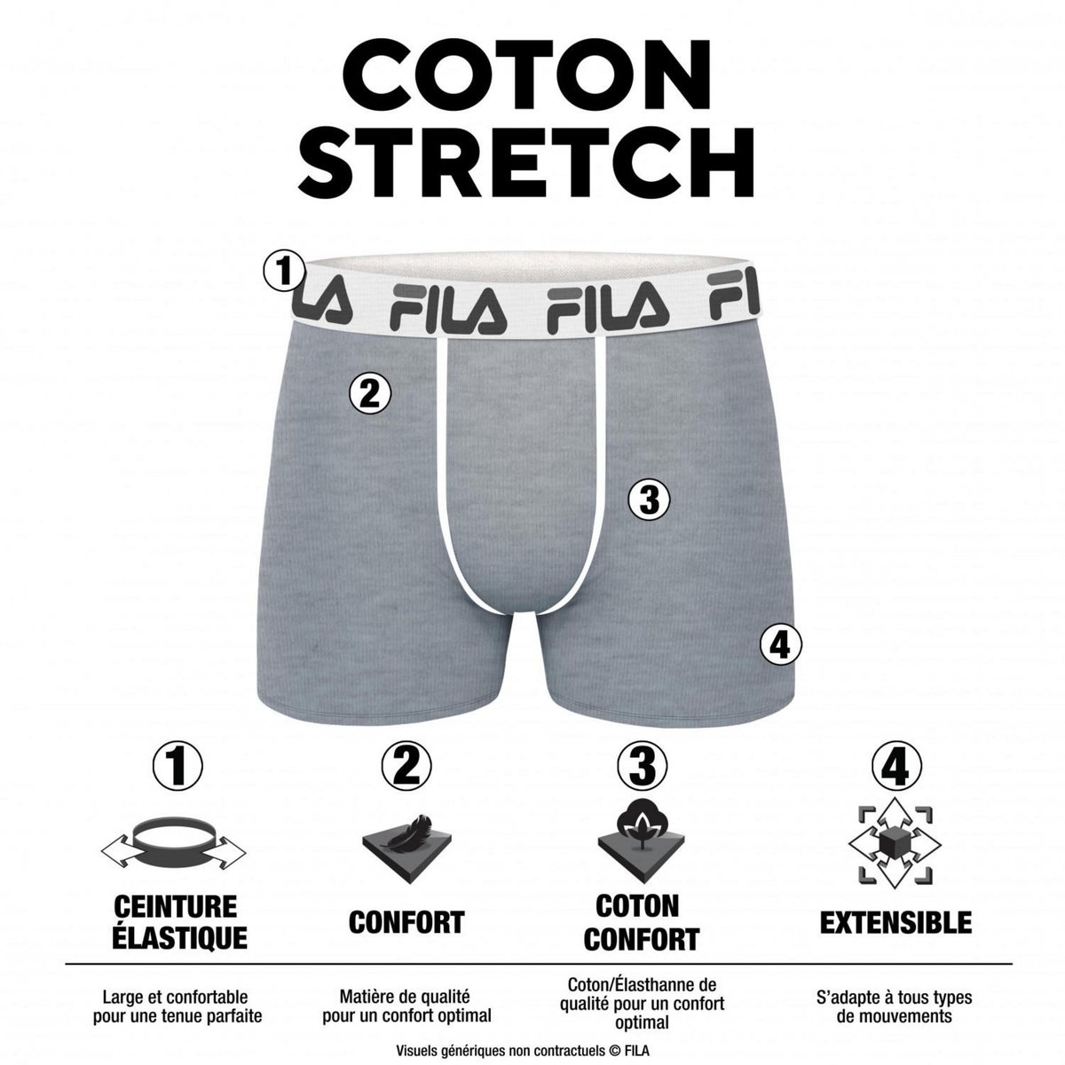 FILA Lot de 4 Boxers coton homme FU5016 Uni