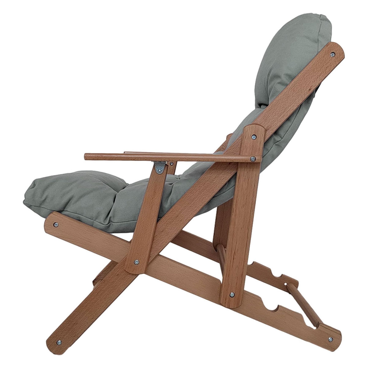 HOMCOM Fauteuil chaise pliable et inclinable en bois grand confort avec coussin capitonné épais - dim. 71I x 89P x 96H cm - gris