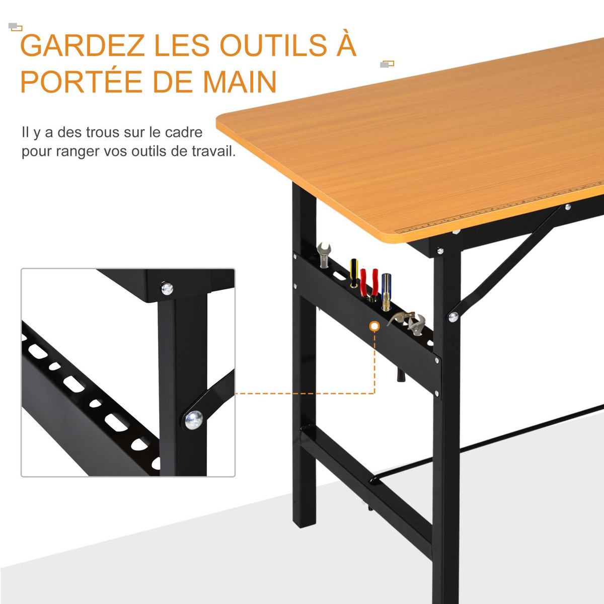 HOMCOM HOMCOM Établi pliable dim. 100L x 60l x 75H cm - table de travail bricolage avec règle et rapporteur - porte-outils intégré - acier MDF