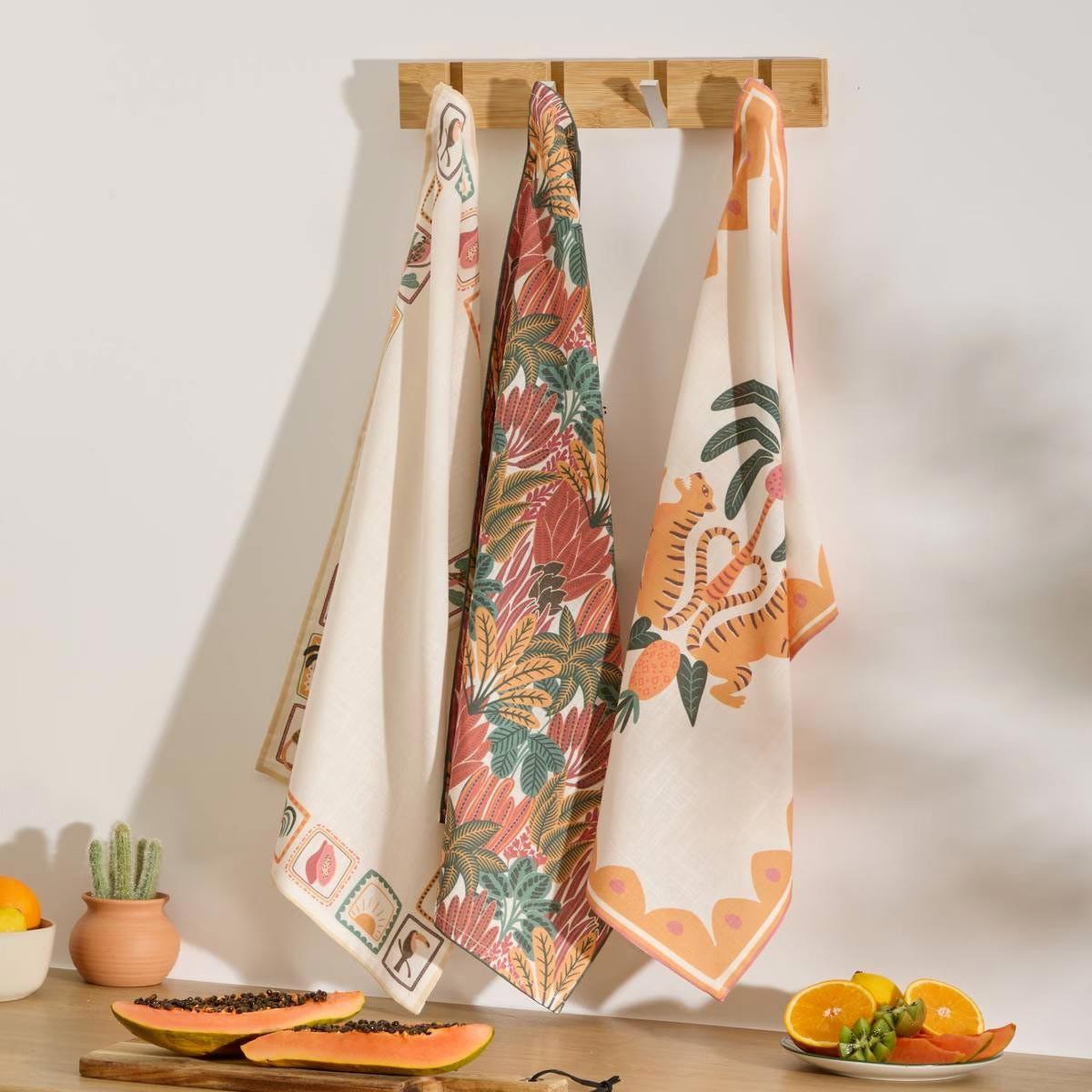 Voir la diapositive 5 : ATMOSPHERA Lot de 3 torchons  tropical  45x70cm multicolore