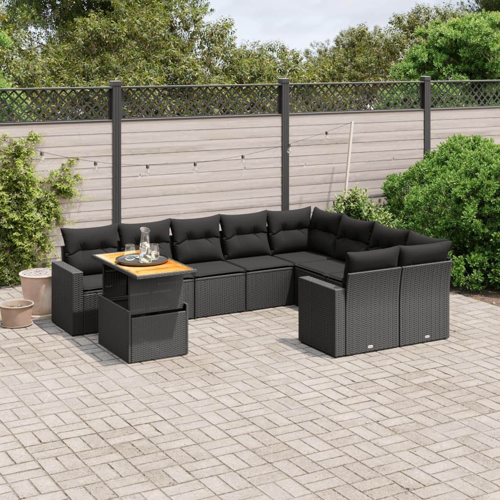 VIDAXL Salon de jardin 10 pcs avec coussins noir resine tressee