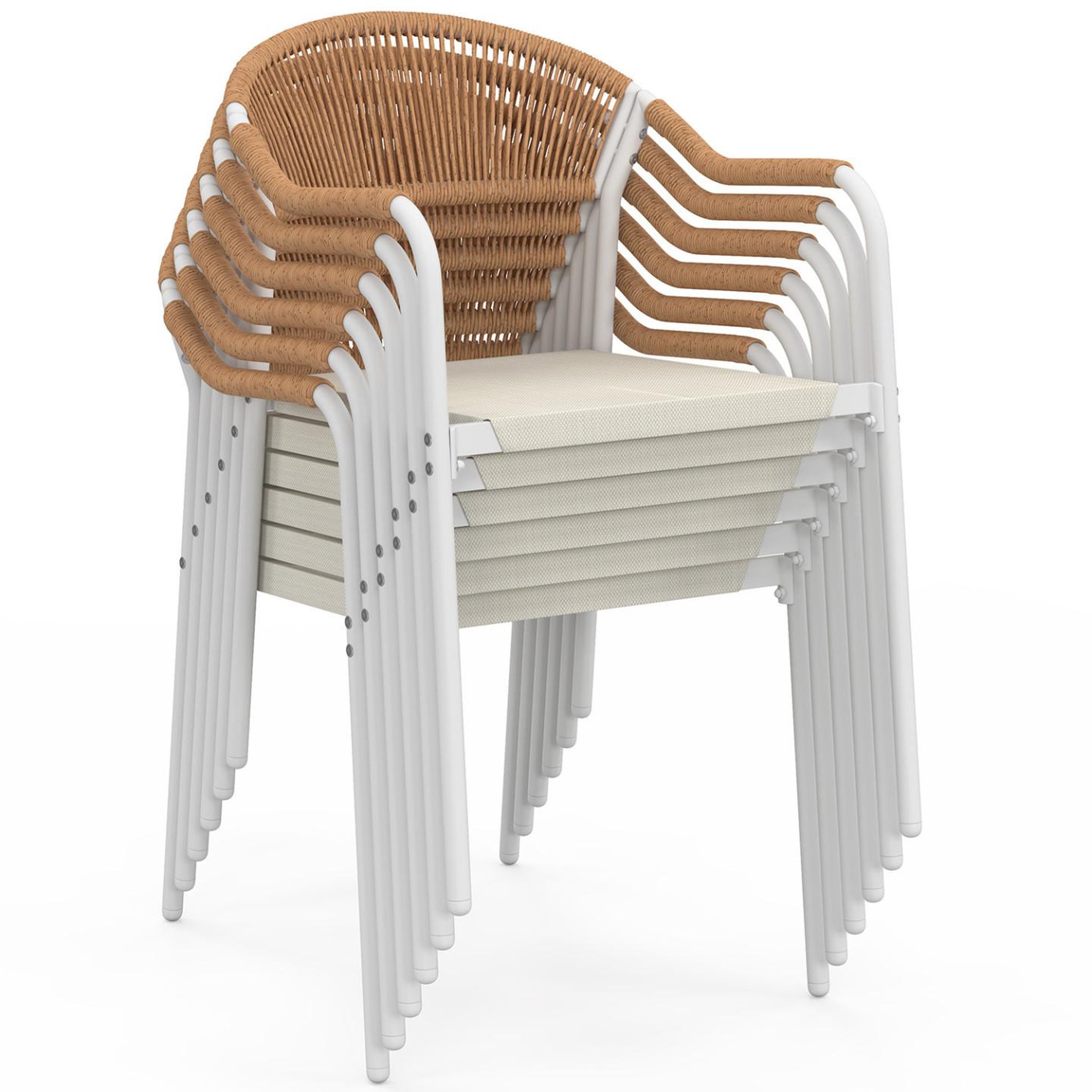 Voir la diapositive 4 : ID MARKET Lot de 6 chaises de jardin madeira métal blanc cordage et textilène beige et rotin clair