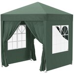 OUTSUNNY Tonnelle de jardin tente pliante barnum pop-up 2 x 2 m 4 parois latérales amovibles 2 fenêtres sac de transport vert