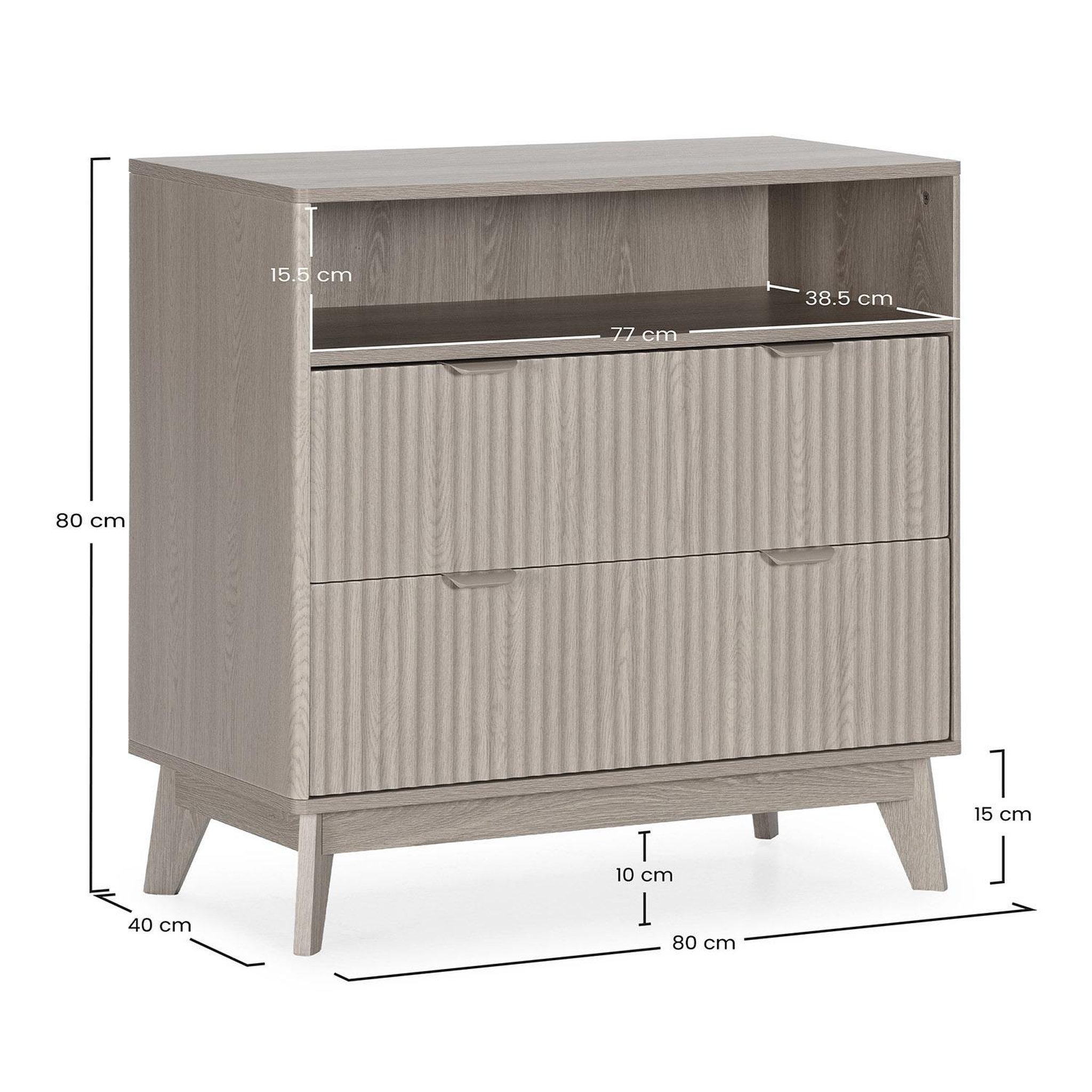 Voir la diapositive 6 : VS VENTA-STOCK Commode Oporto 2 tiroirs 1 étagère effet Chêne