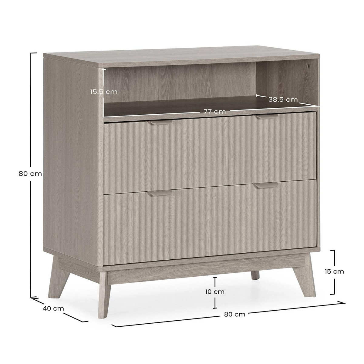 VS VENTA-STOCK Commode Oporto 2 tiroirs 1 étagère effet Chêne