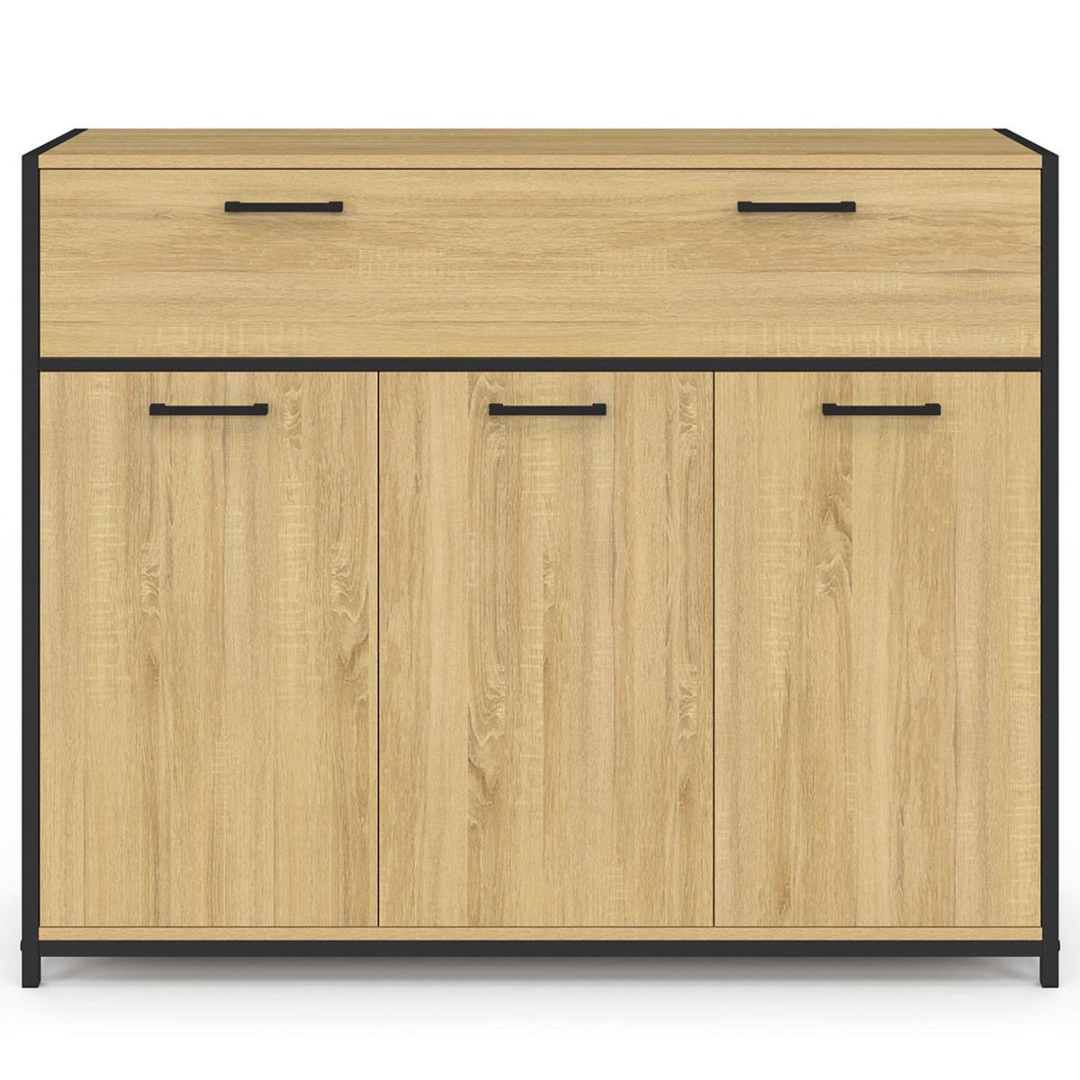 ID MARKET Buffet 100 cm DETROIT 3 portes et 1 tiroir design industriel