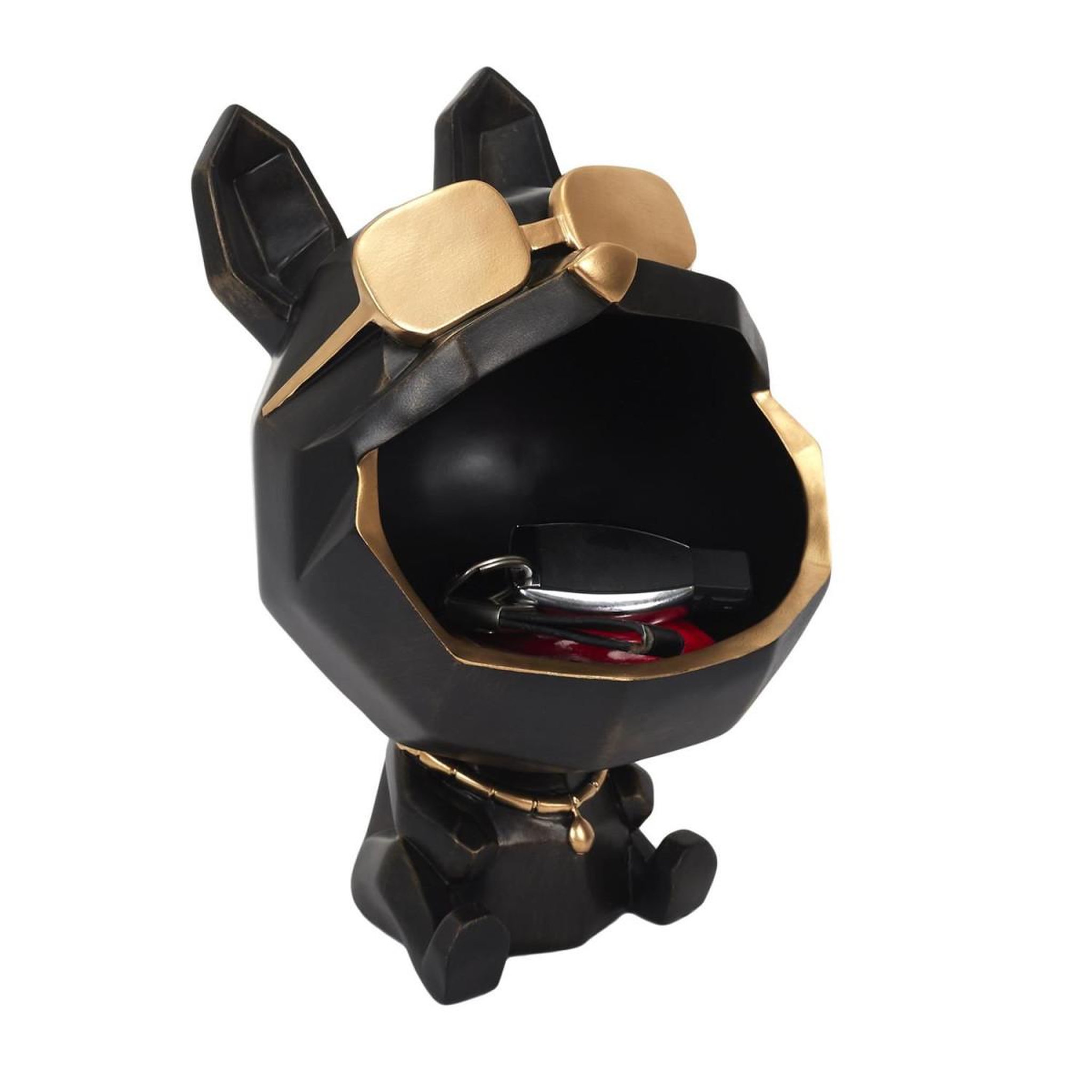Voir la diapositive 3 : The Home Deco Factory Statuette & vide-poche  chien à lunettes  23cm noir