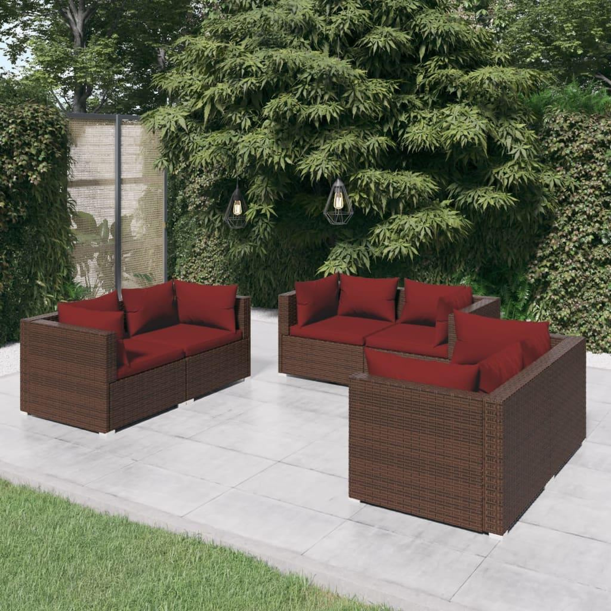 VIDAXL Salon de jardin 6 pcs avec coussins Resine tressee Marron