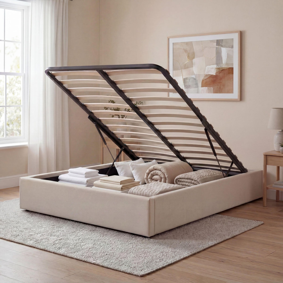 OLYMPE LITERIE OLYMPE LITERIE | Lit coffre tissu beige ATLAS 2 places