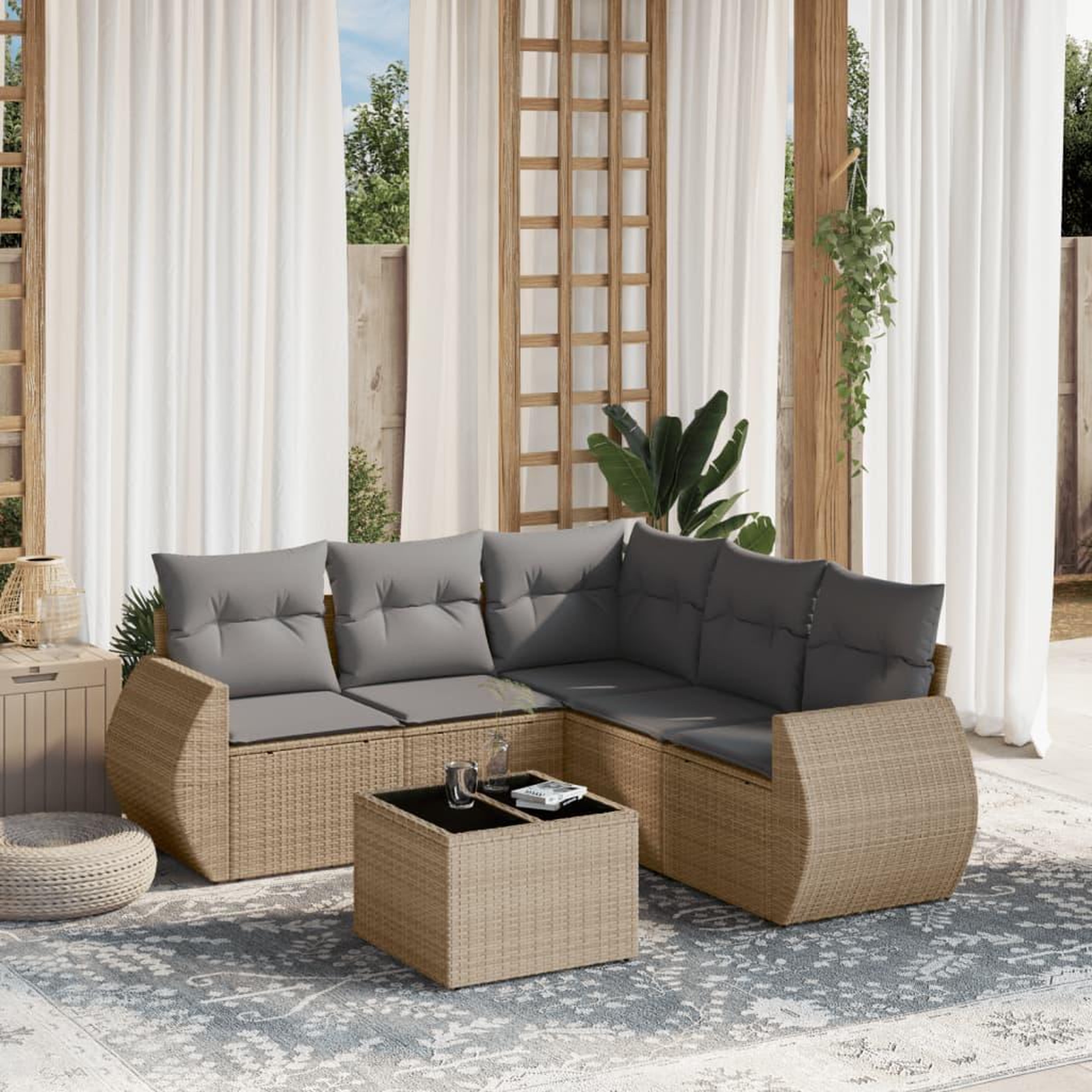 VIDAXL Salon de jardin avec coussins 6 pcs beige resine tressee