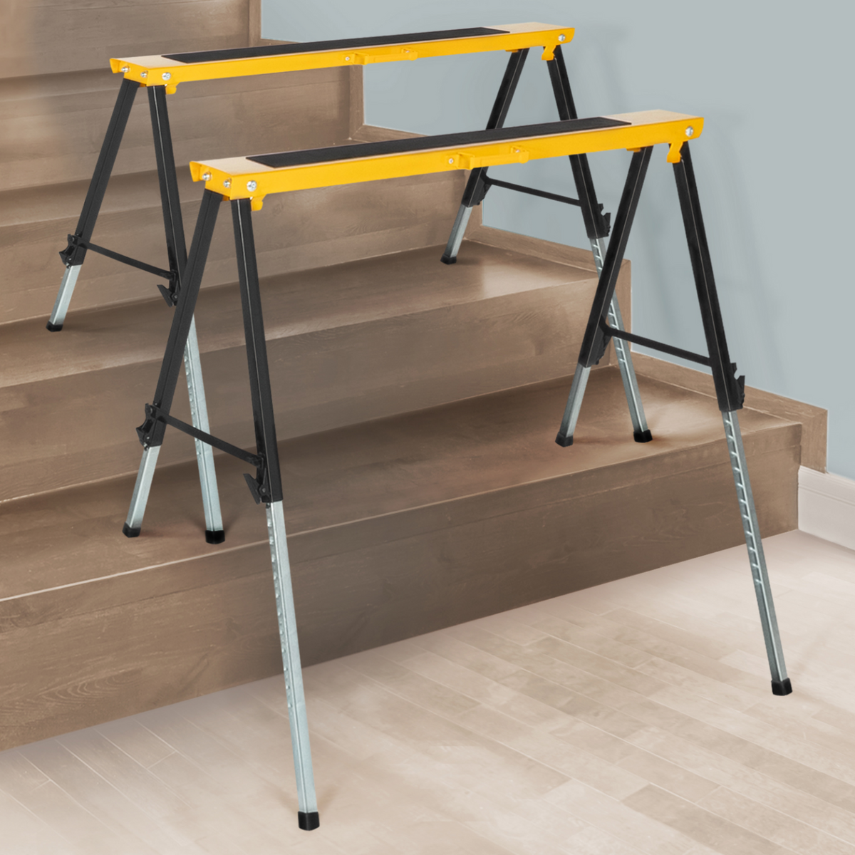 ID MARKET Lot de 2 tréteaux télescopiques pliables large plateau antiglisse