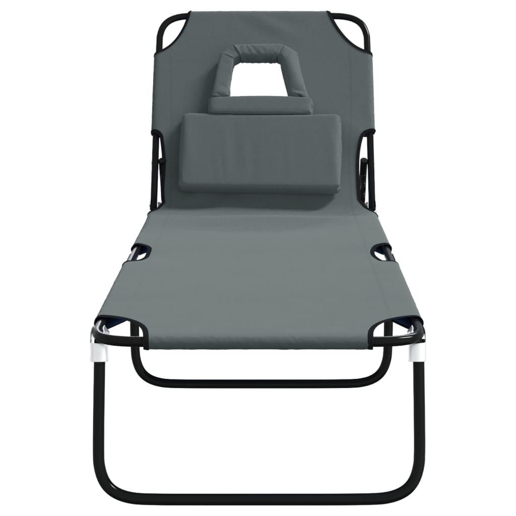 Voir la diapositive 3 : VIDAXL Chaise longue pliante gris tissu oxford acier enduit de poudre