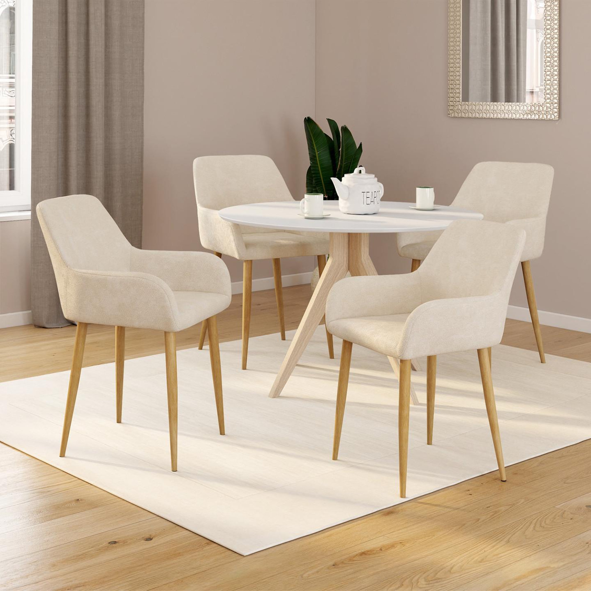 Voir la diapositive 2 : ID MARKET Lot de 4 chaises rory en tissu chenille beige pour salle à manger