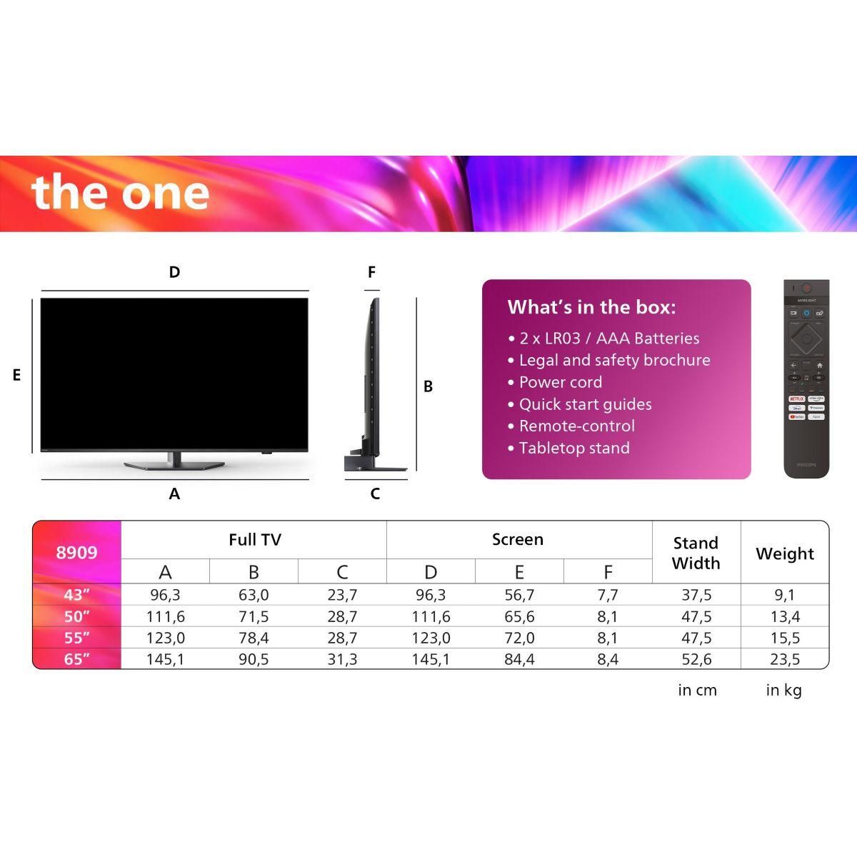 Philips TV LED 43PUS8909 The One Ambilight 144Hz 2024