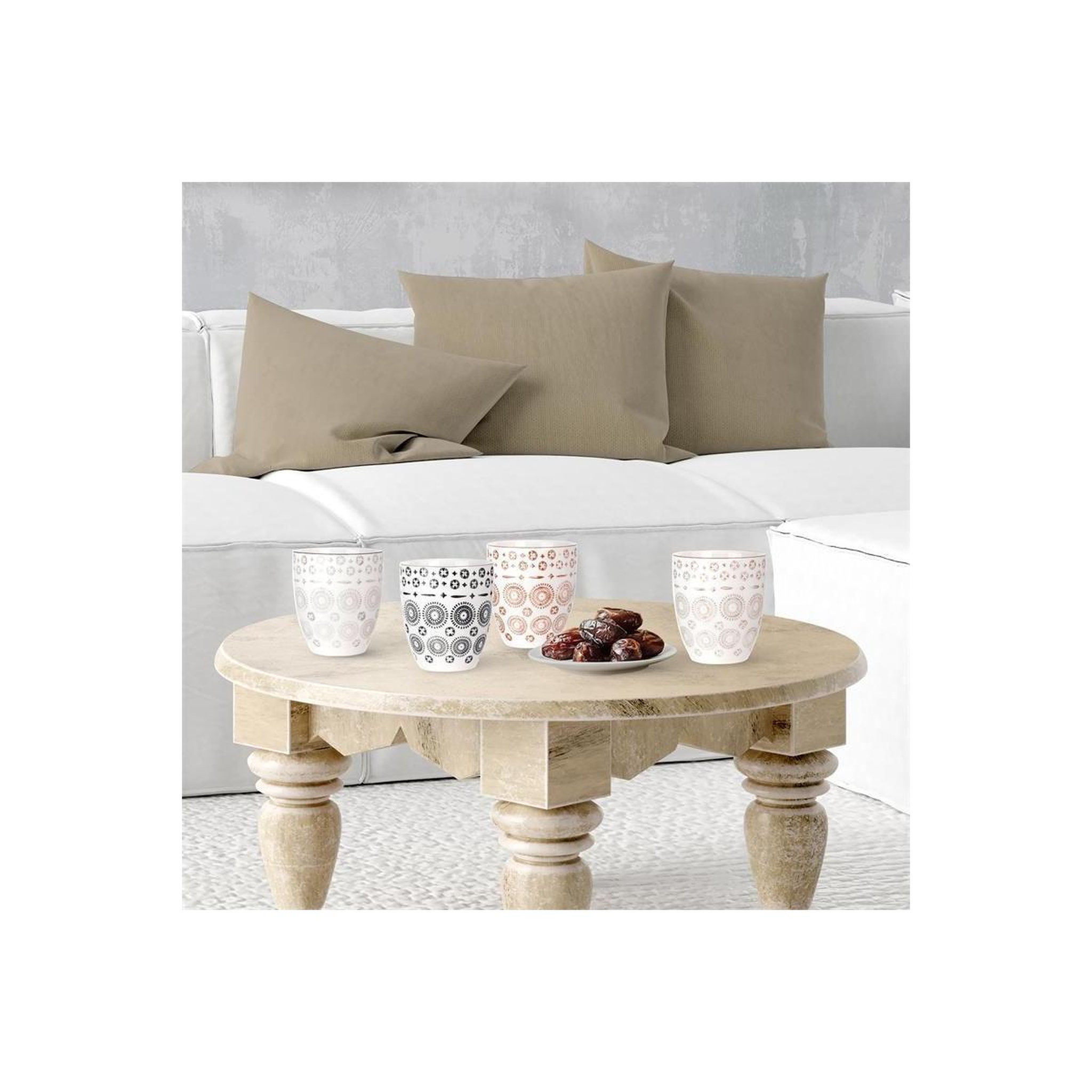 Voir la diapositive 6 : Saveur et dégustation 4 Mugs design ethnique Mirage - 250 ml - Blanc