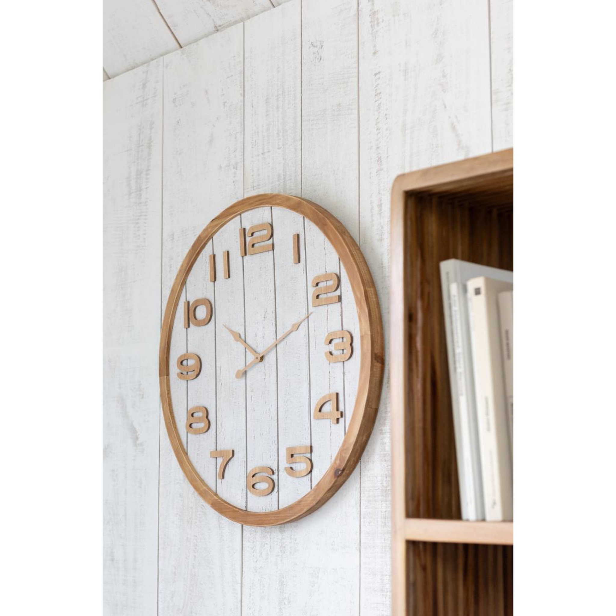 Voir la diapositive 5 : J-LINE Horloge murale en bois  beatriz  60cm blanc & naturel