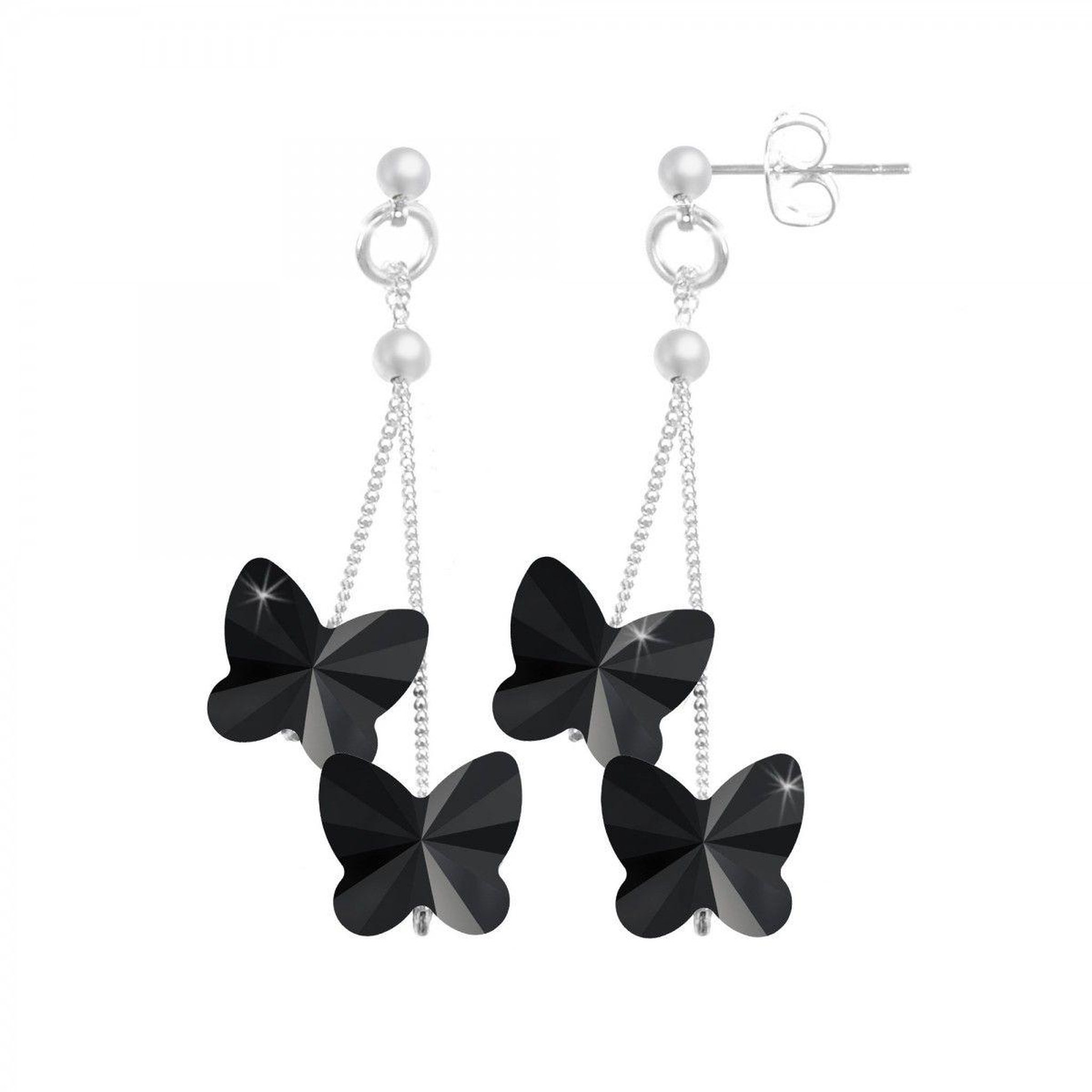 SC CRYSTAL Boucles d'oreilles SC Crystal papillons noirs ornées de Cristaux scintillants